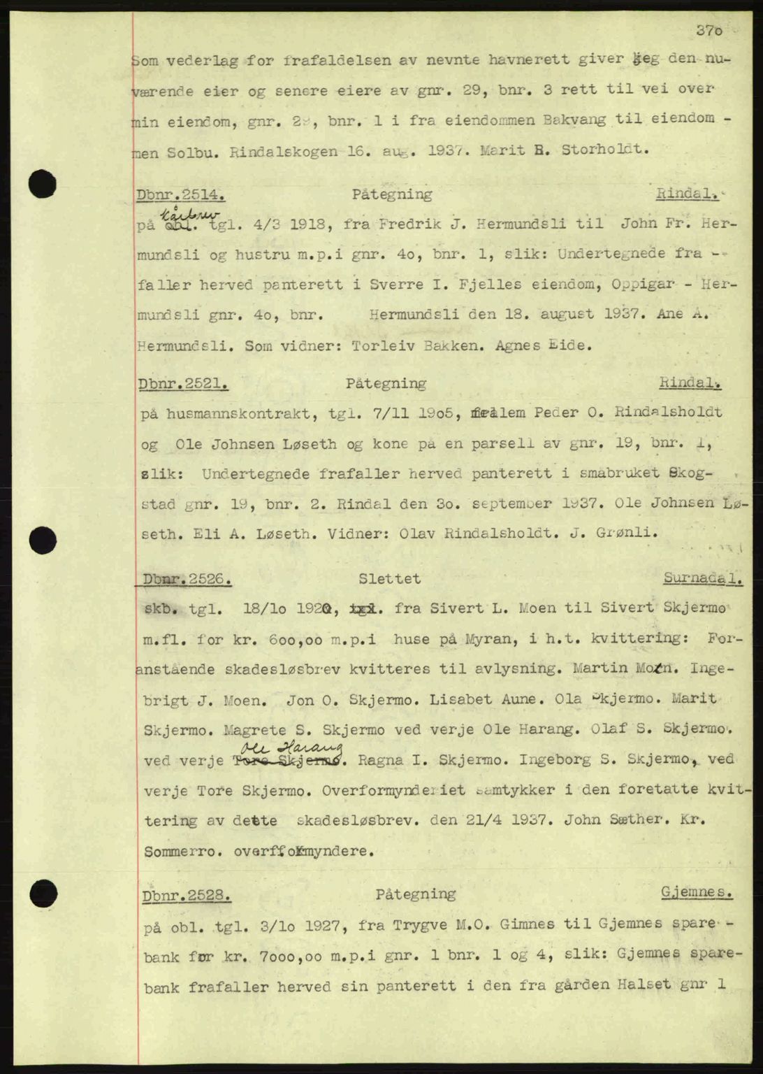 Nordmøre sorenskriveri, SAT/A-4132/1/2/2Ca: Pantebok nr. C80, 1936-1939, Dagboknr: 2514/1937