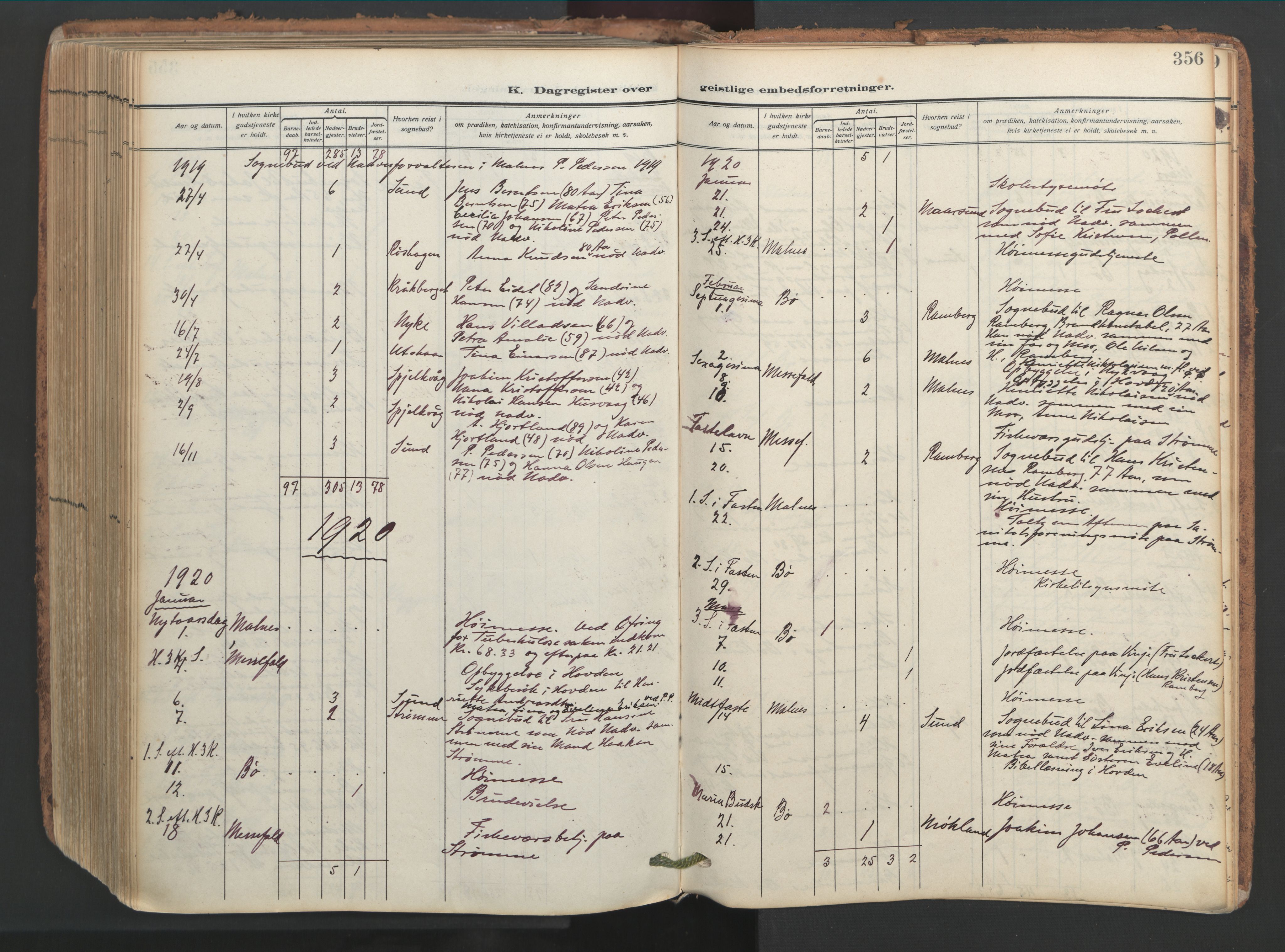 Ministerialprotokoller, klokkerbøker og fødselsregistre - Nordland, SAT/A-1459/891/L1306: Ministerialbok nr. 891A11, 1911-1927, s. 356