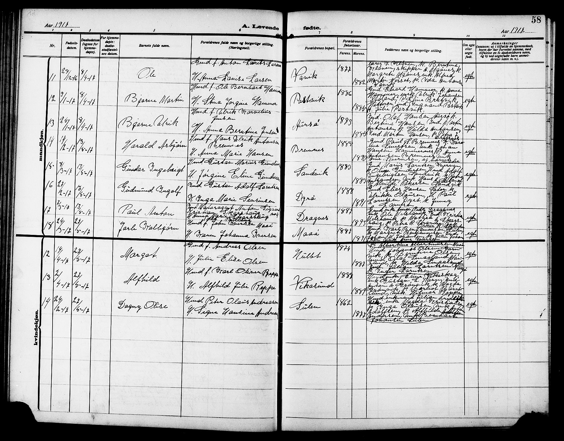 Ministerialprotokoller, klokkerbøker og fødselsregistre - Sør-Trøndelag, SAT/A-1456/640/L0588: Klokkerbok nr. 640C05, 1909-1922, s. 58