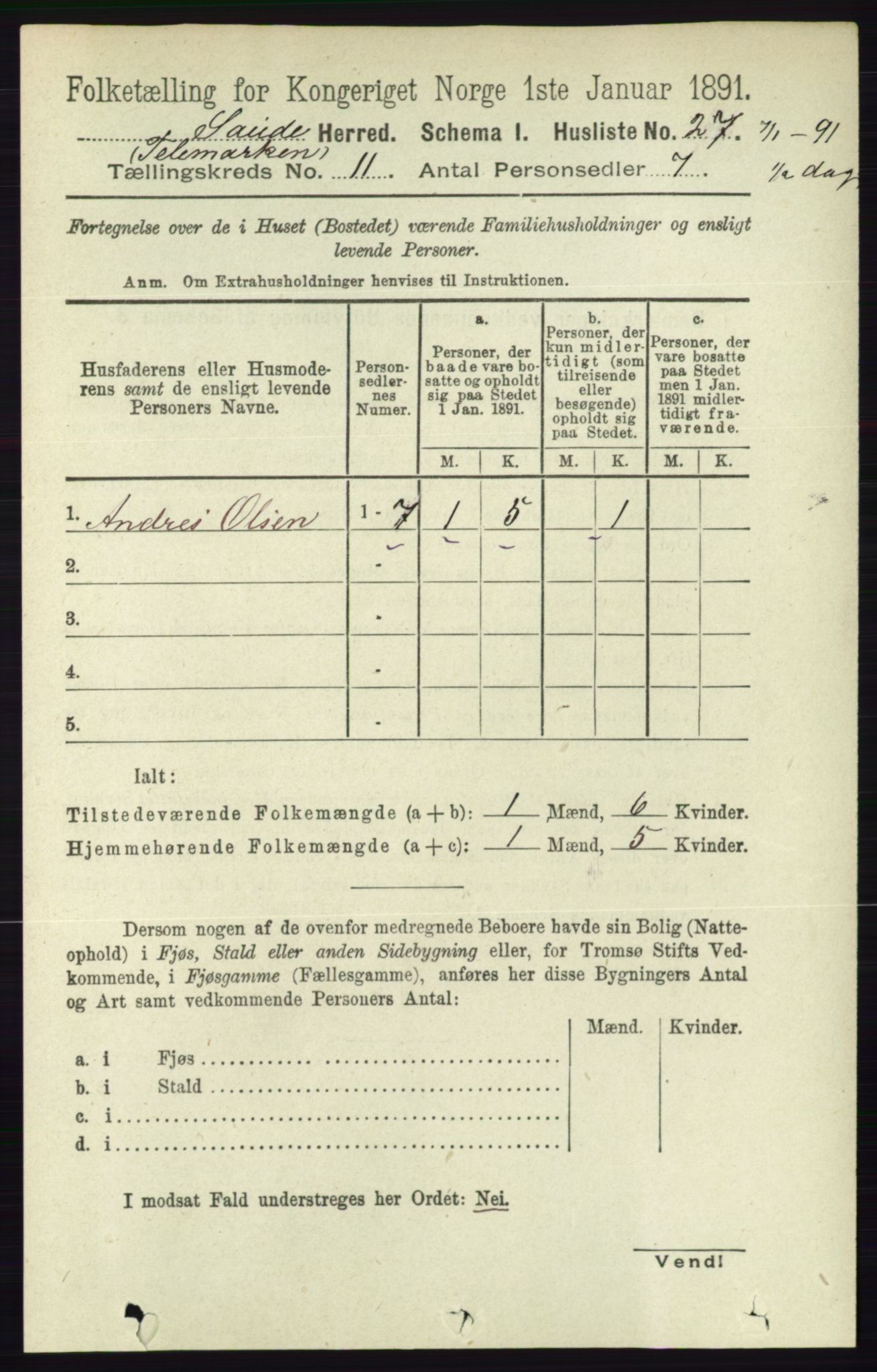 RA, Folketelling 1891 for 0822 Sauherad herred, 1891, s. 3368