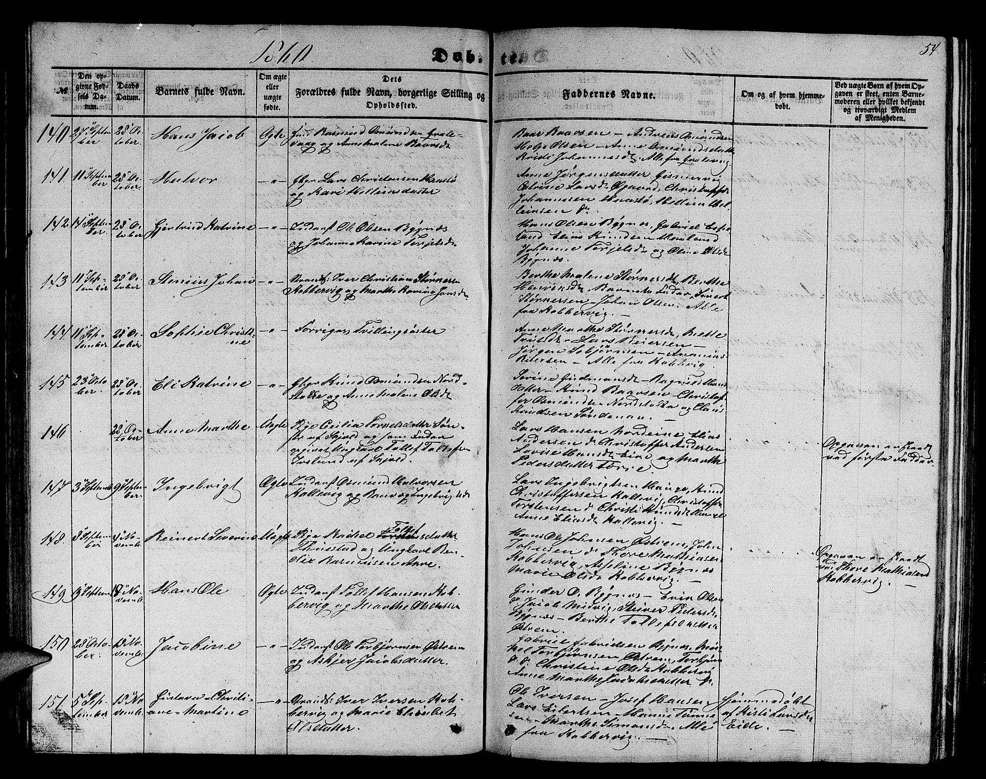 Avaldsnes sokneprestkontor, AV/SAST-A -101851/H/Ha/Hab/L0003: Klokkerbok nr. B 3, 1857-1871, s. 54