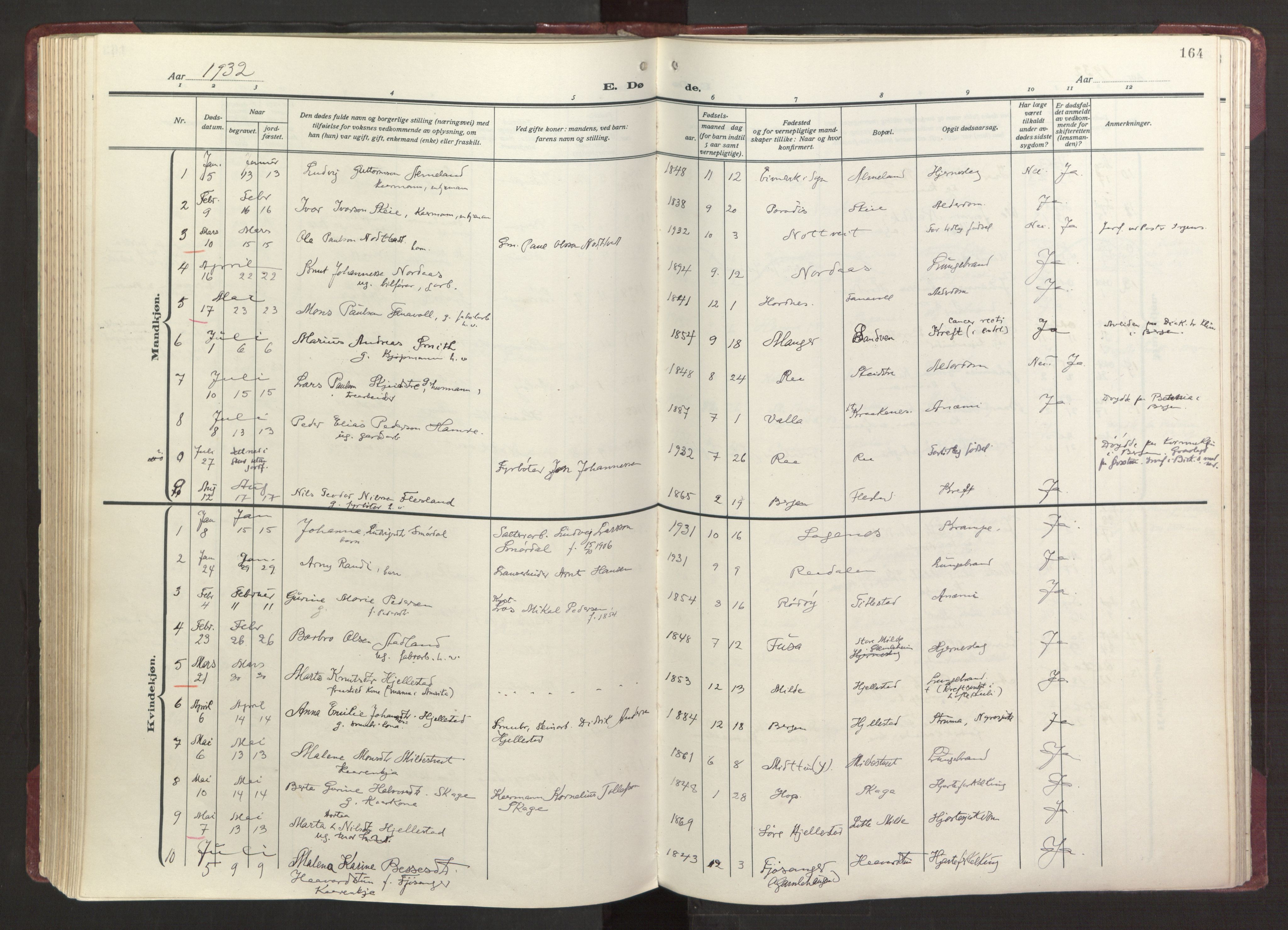Fana Sokneprestembete, AV/SAB-A-75101/H/Haa/Haab/L0006: Ministerialbok nr. B 6, 1923-1967, s. 164