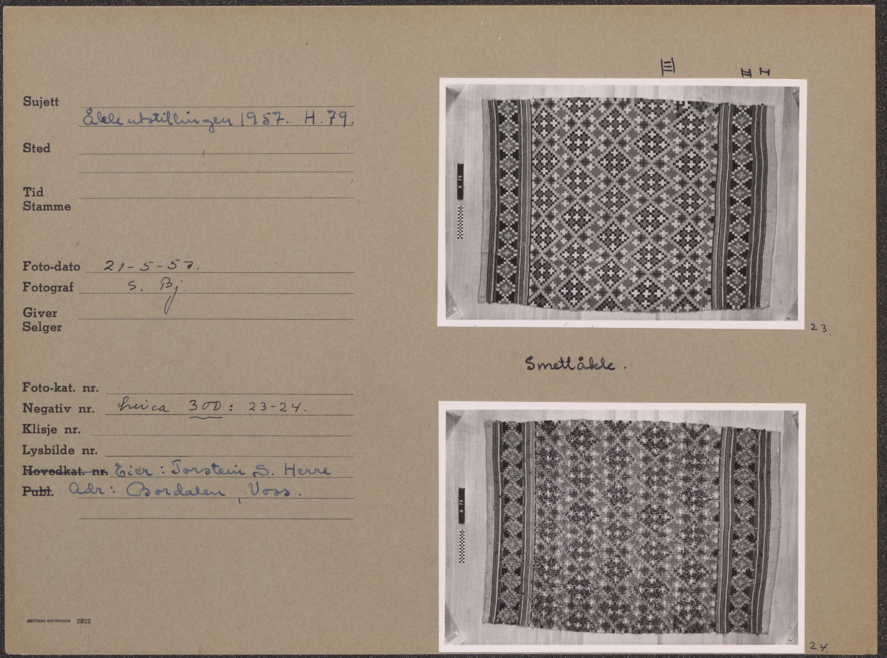 Åkleprosjektet 1957, UMB/A008/F/Fa/L0001/0003: Registreringskort Smettåkle A-H / Smettåkler H, 1957