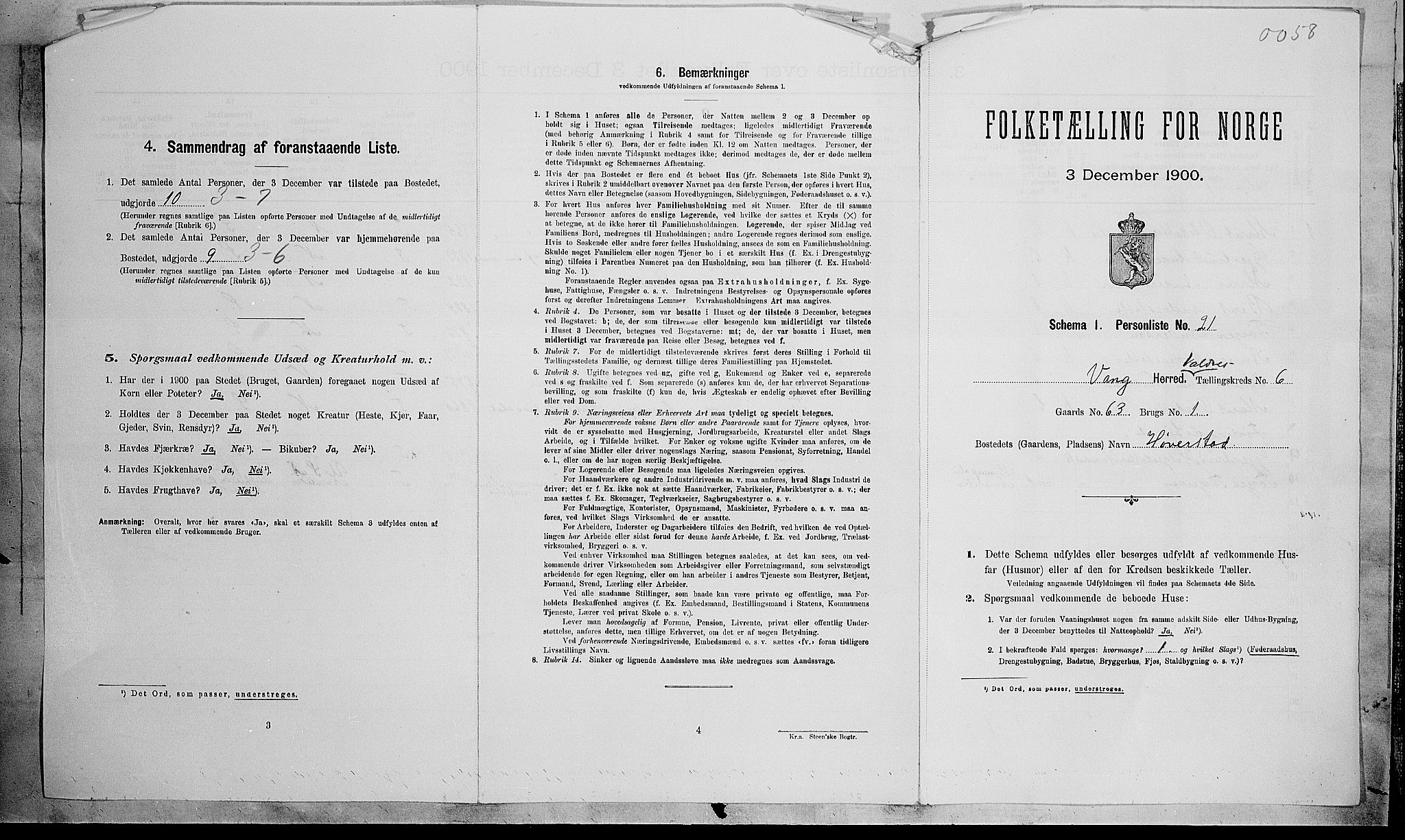 SAH, Folketelling 1900 for 0545 Vang herred, 1900, s. 409