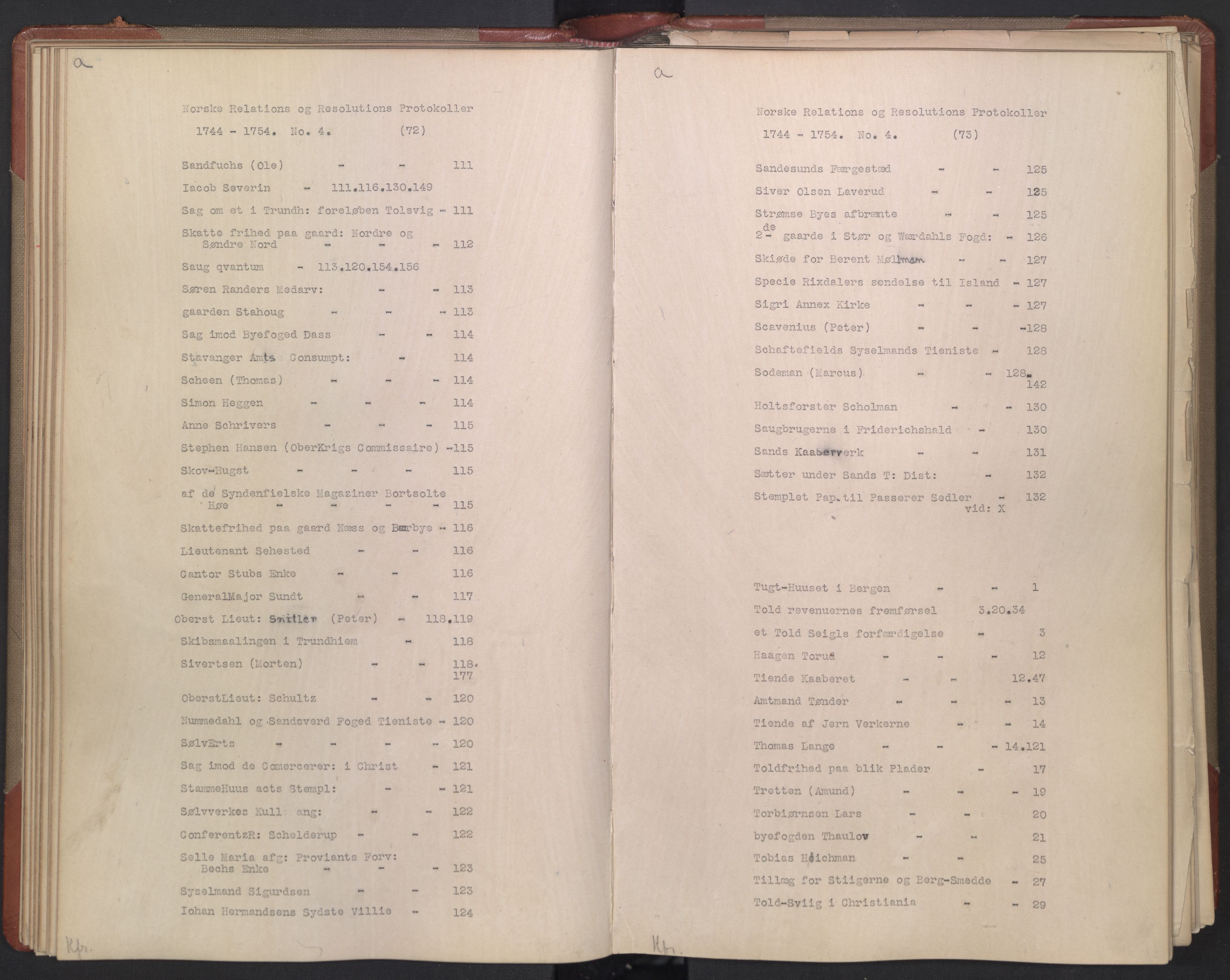 Avskriftsamlingen, AV/RA-EA-4022/F/Fb/L0118: Registratur over norske Relasjons- og resolusjonsprotokoller, 1744-1754, s. 40