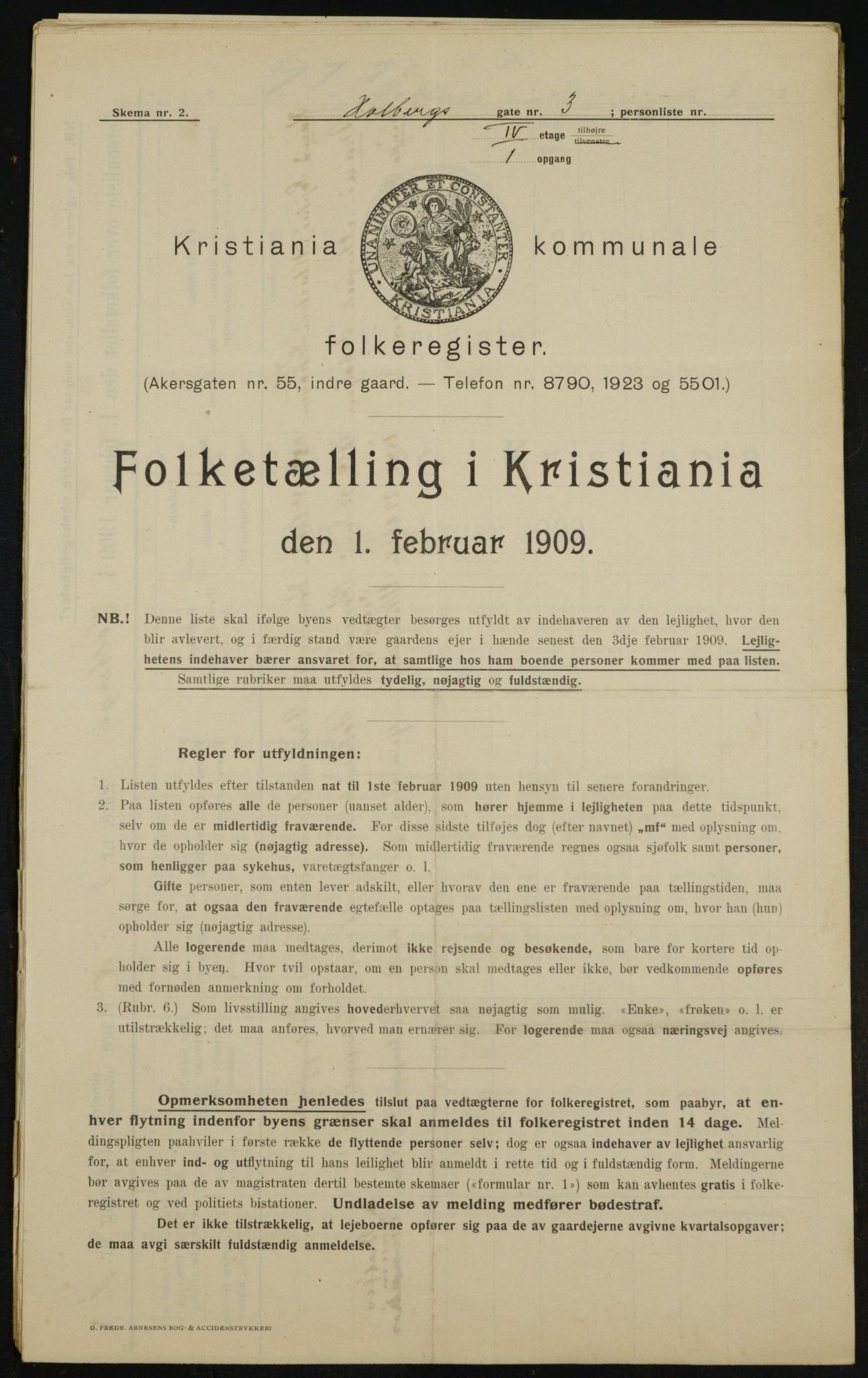 OBA, Kommunal folketelling 1.2.1909 for Kristiania kjøpstad, 1909, s. 36493