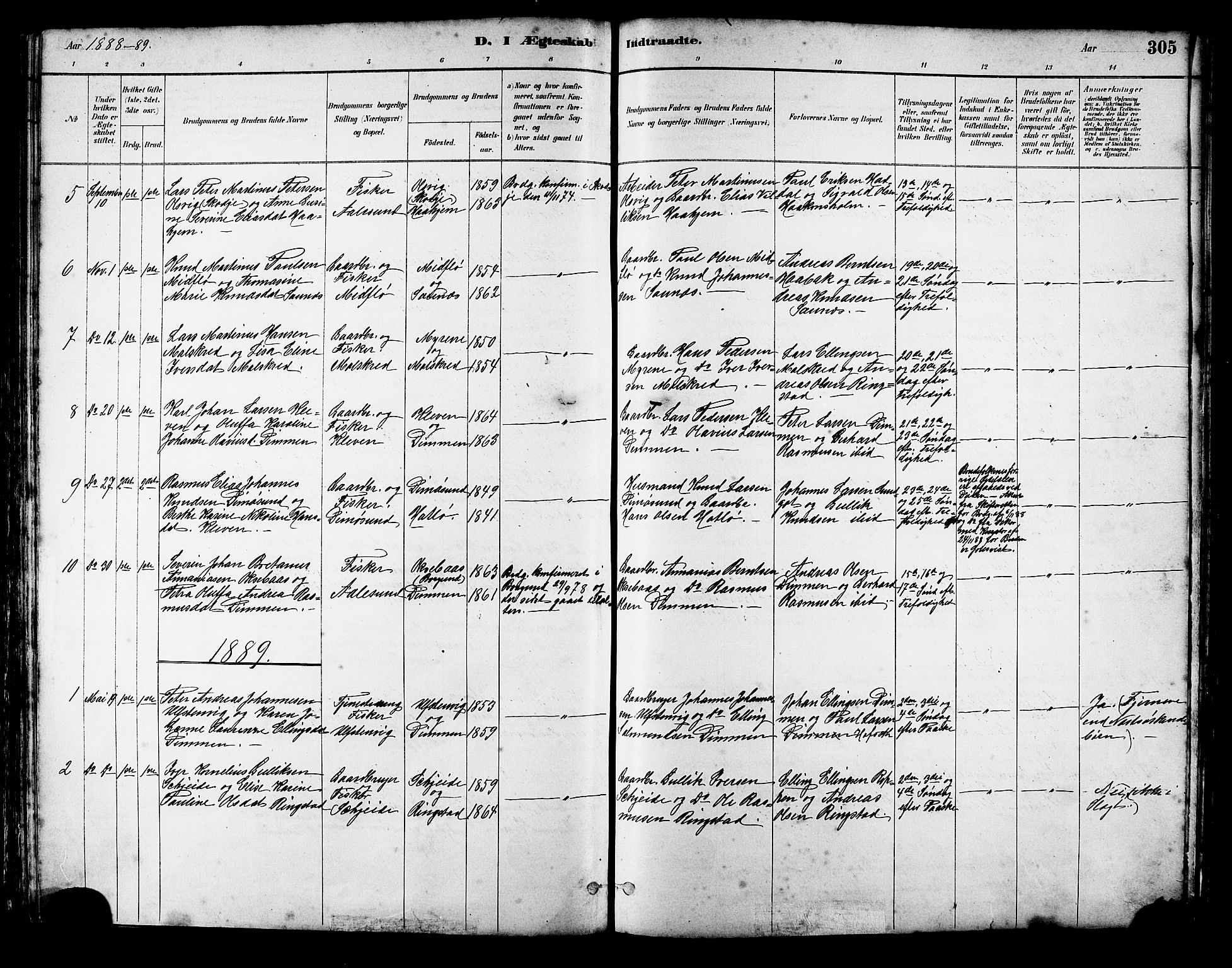 Ministerialprotokoller, klokkerbøker og fødselsregistre - Møre og Romsdal, SAT/A-1454/509/L0112: Klokkerbok nr. 509C02, 1883-1922, s. 305