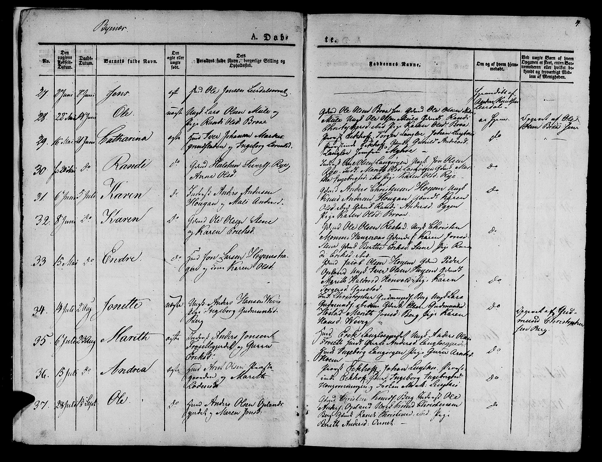 Ministerialprotokoller, klokkerbøker og fødselsregistre - Sør-Trøndelag, SAT/A-1456/612/L0374: Ministerialbok nr. 612A07 /1, 1829-1845, s. 4