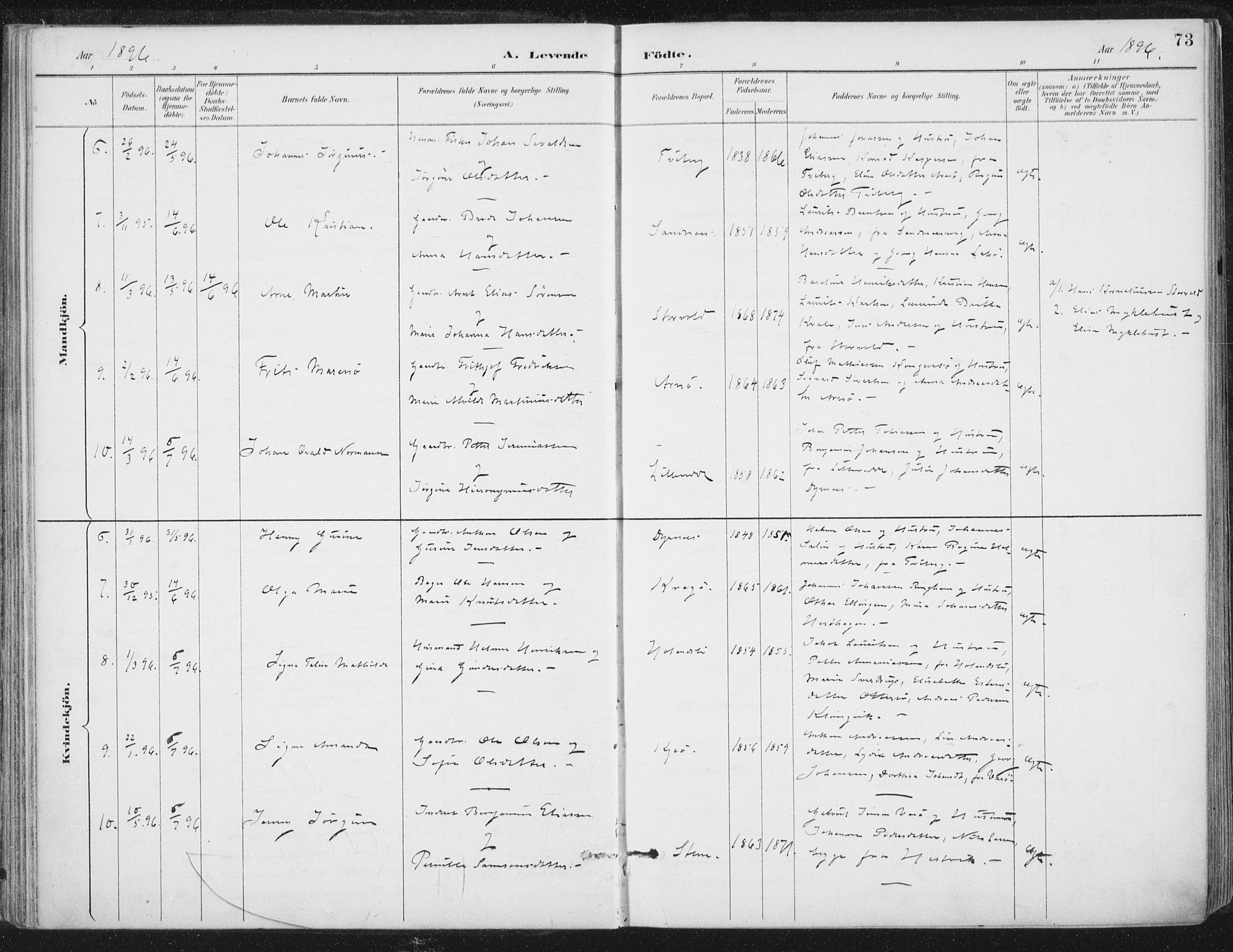 Ministerialprotokoller, klokkerbøker og fødselsregistre - Nord-Trøndelag, AV/SAT-A-1458/784/L0673: Ministerialbok nr. 784A08, 1888-1899, s. 73