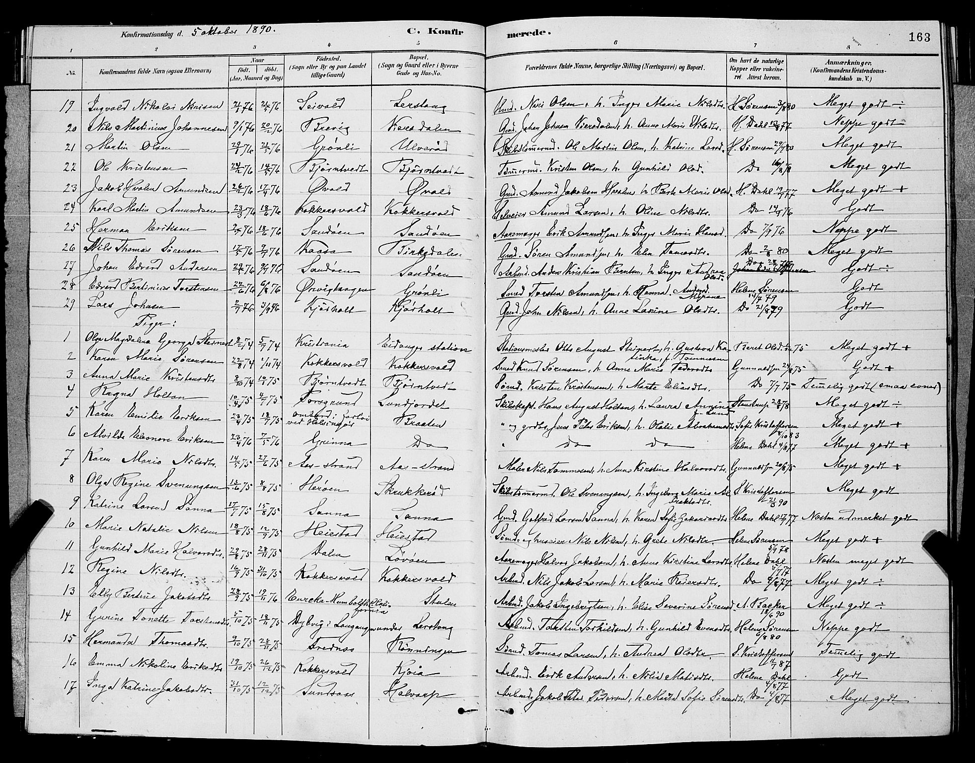 Eidanger kirkebøker, AV/SAKO-A-261/G/Ga/L0002: Klokkerbok nr. 2, 1879-1892, s. 163