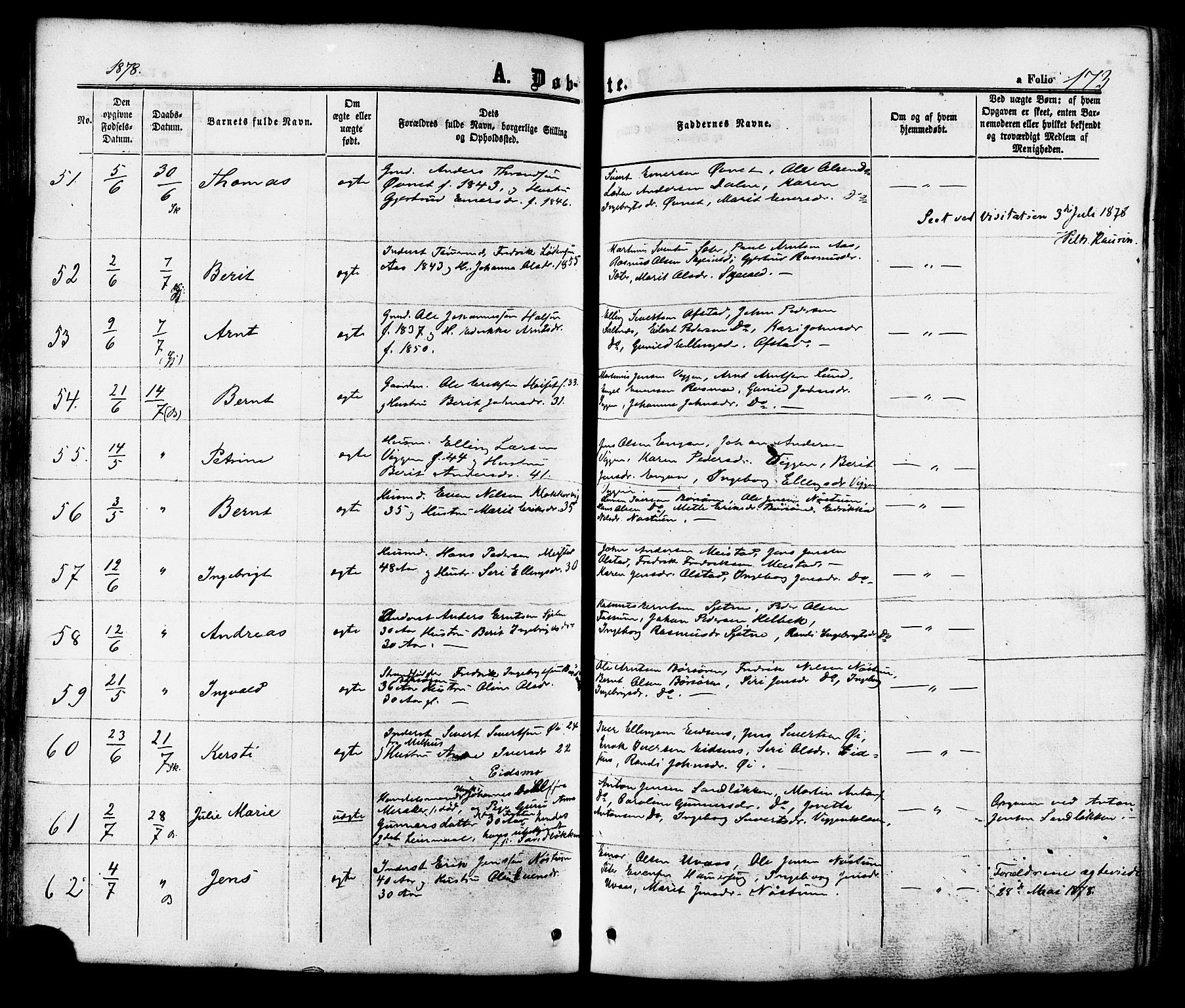 Ministerialprotokoller, klokkerbøker og fødselsregistre - Sør-Trøndelag, SAT/A-1456/665/L0772: Ministerialbok nr. 665A07, 1856-1878, s. 173