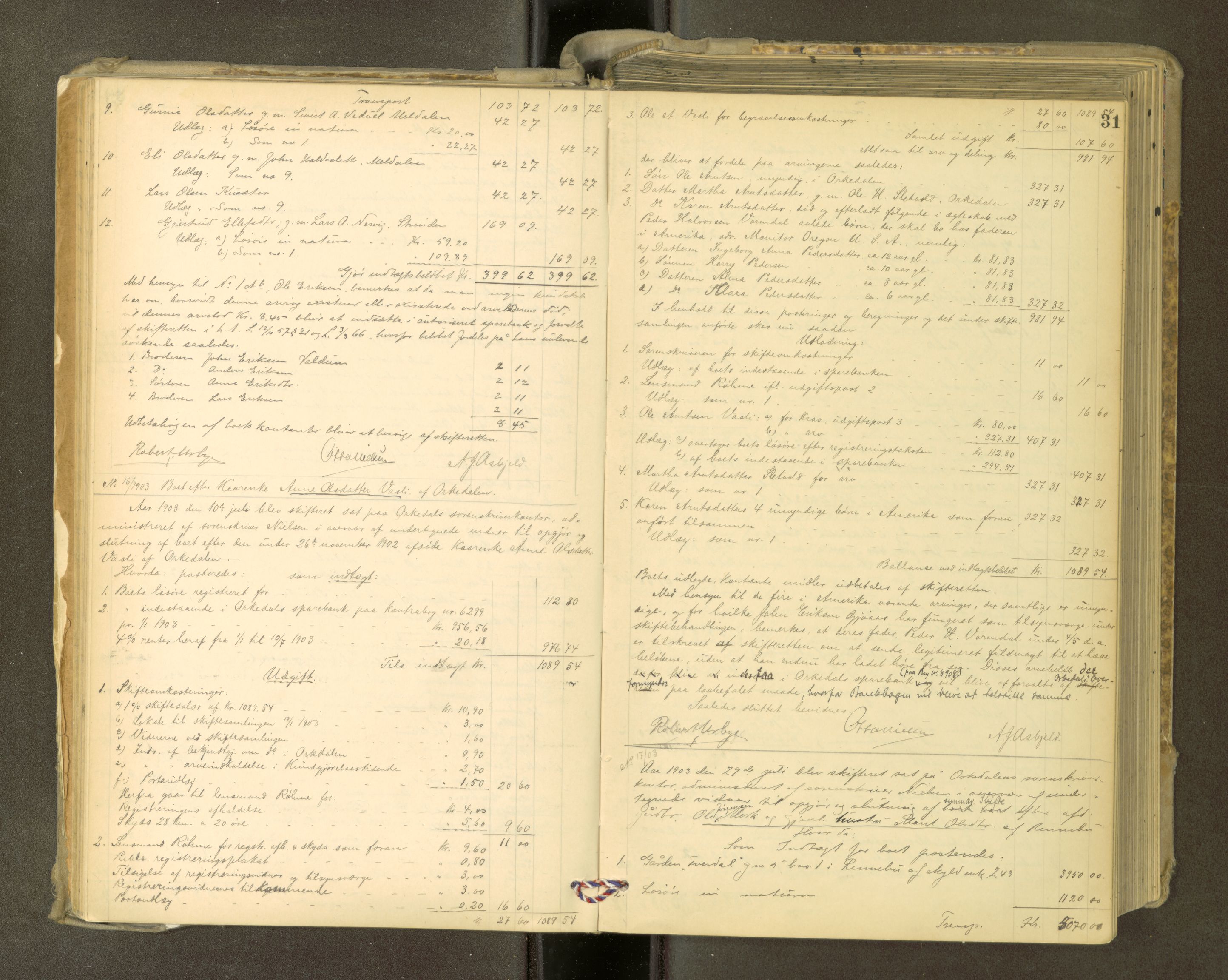 Orkdal sorenskriveri, AV/SAT-A-4169/1/3/3Aa/L0015: Skifteprotokoller, 1902-1915, s. 30b-31a
