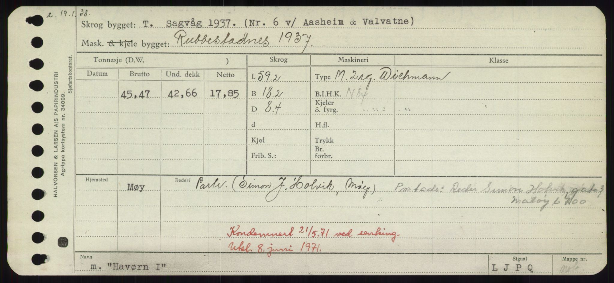 Sjøfartsdirektoratet med forløpere, Skipsmålingen, RA/S-1627/H/Hd/L0015: Fartøy, Havm-Hey, s. 109