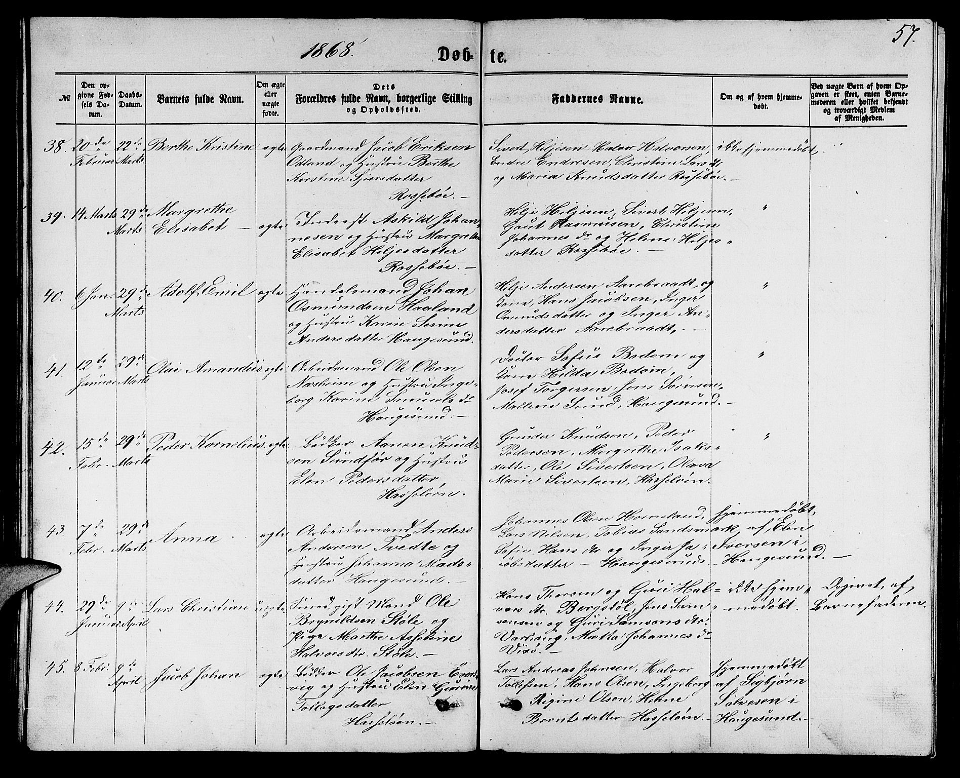 Torvastad sokneprestkontor, AV/SAST-A -101857/H/Ha/Hab/L0007: Klokkerbok nr. B 7, 1866-1873, s. 57