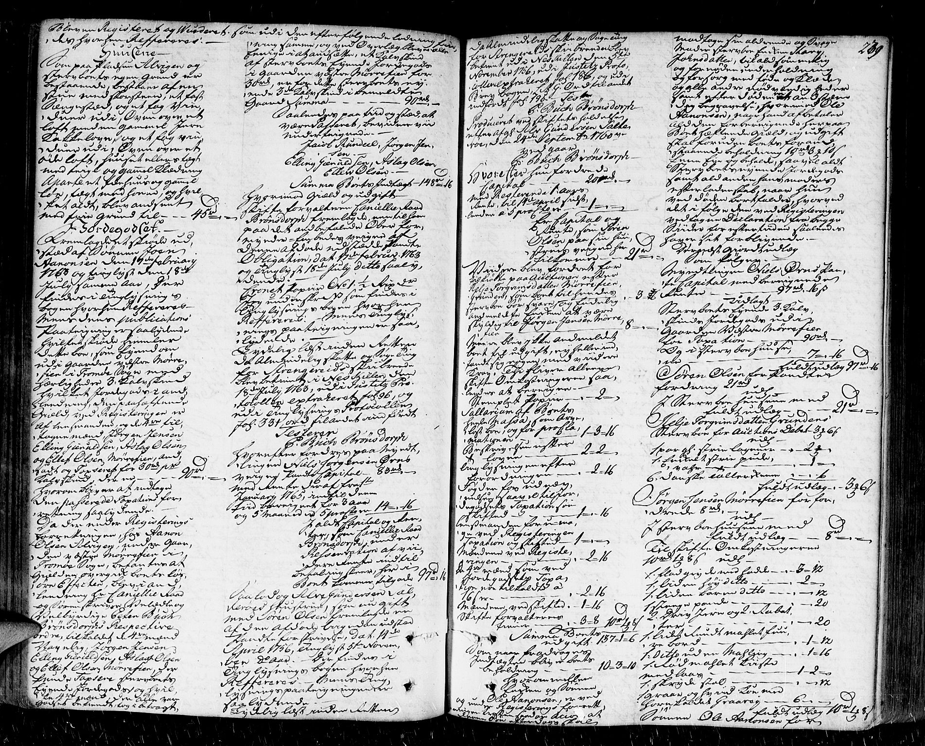 Nedenes sorenskriveri før 1824, SAK/1221-0007/H/Hc/L0033: Skifteprotokoll med register nr 22a, 1767-1772, s. 238b-239a
