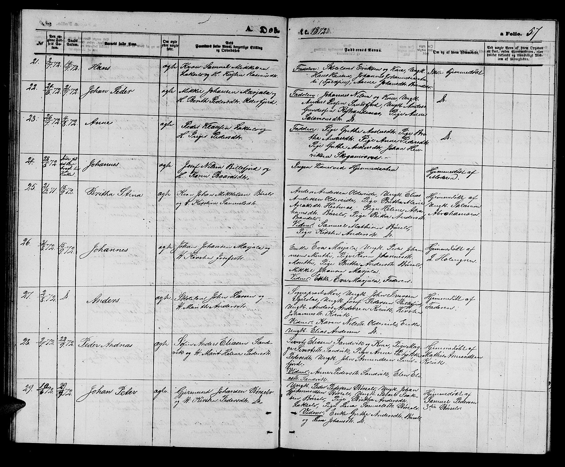 Kistrand/Porsanger sokneprestembete, AV/SATØ-S-1351/H/Hb/L0002.klokk: Klokkerbok nr. 2, 1862-1873, s. 57