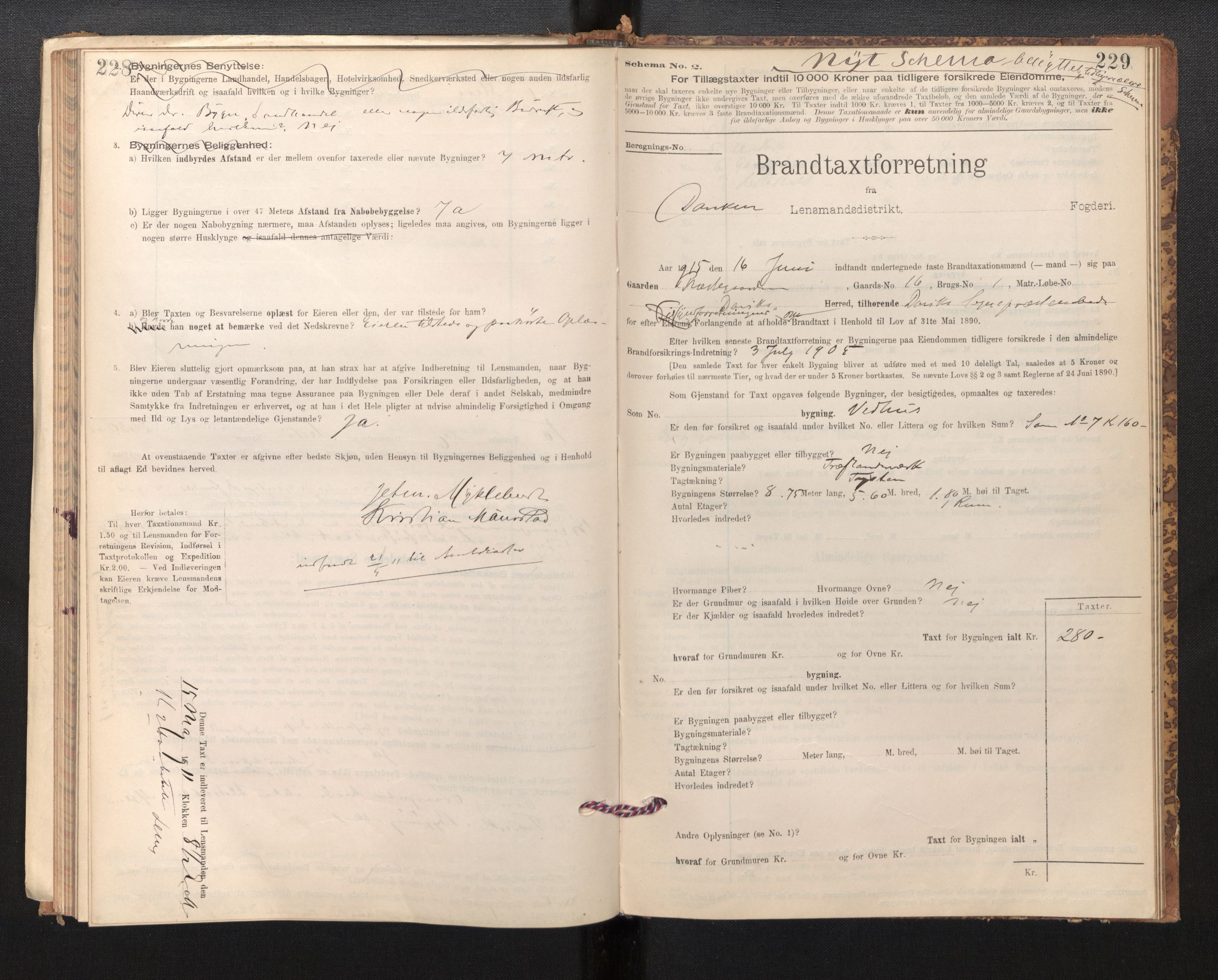 Lensmannen i Davik, AV/SAB-A-26801/0012/L0004: Branntakstprotokoll, skjematakst, 1894-1915, s. 228-229