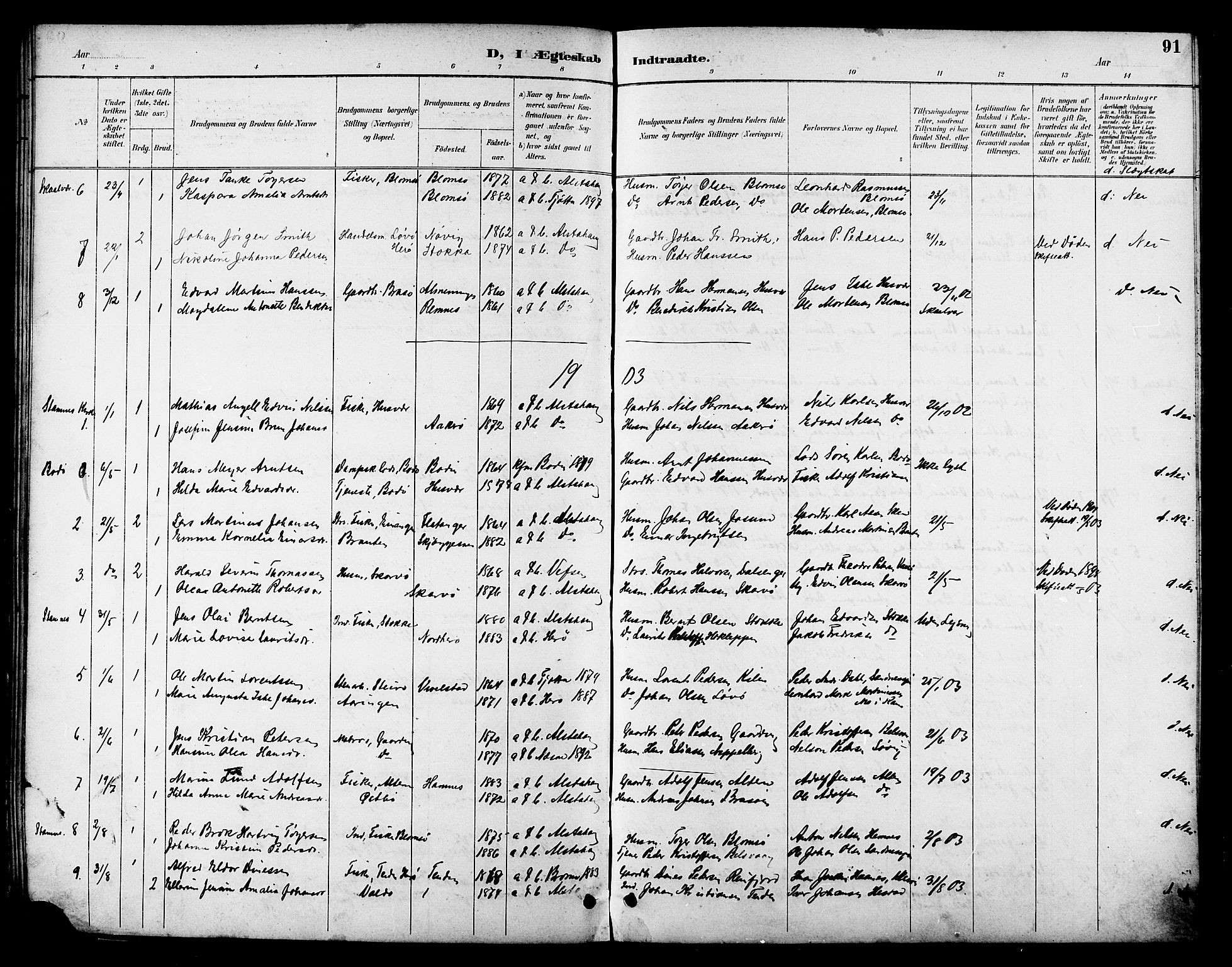 Ministerialprotokoller, klokkerbøker og fødselsregistre - Nordland, SAT/A-1459/830/L0463: Klokkerbok nr. 830C05, 1895-1906, s. 91