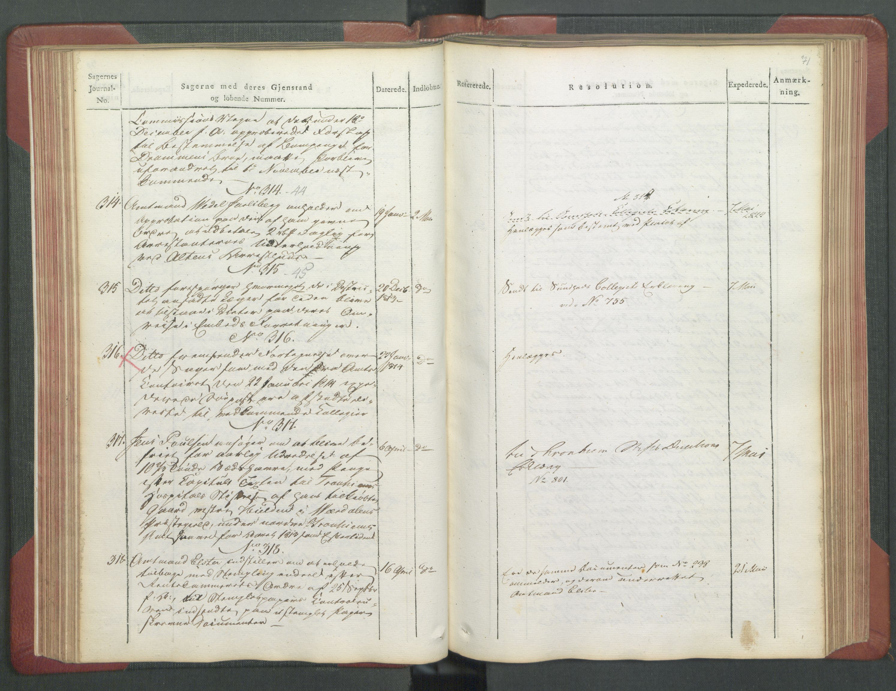 Departementene i 1814, AV/RA-S-3899/Fb/L0029: Journal A 1-900 (ekstraktprotokoll), 1814, s. 71