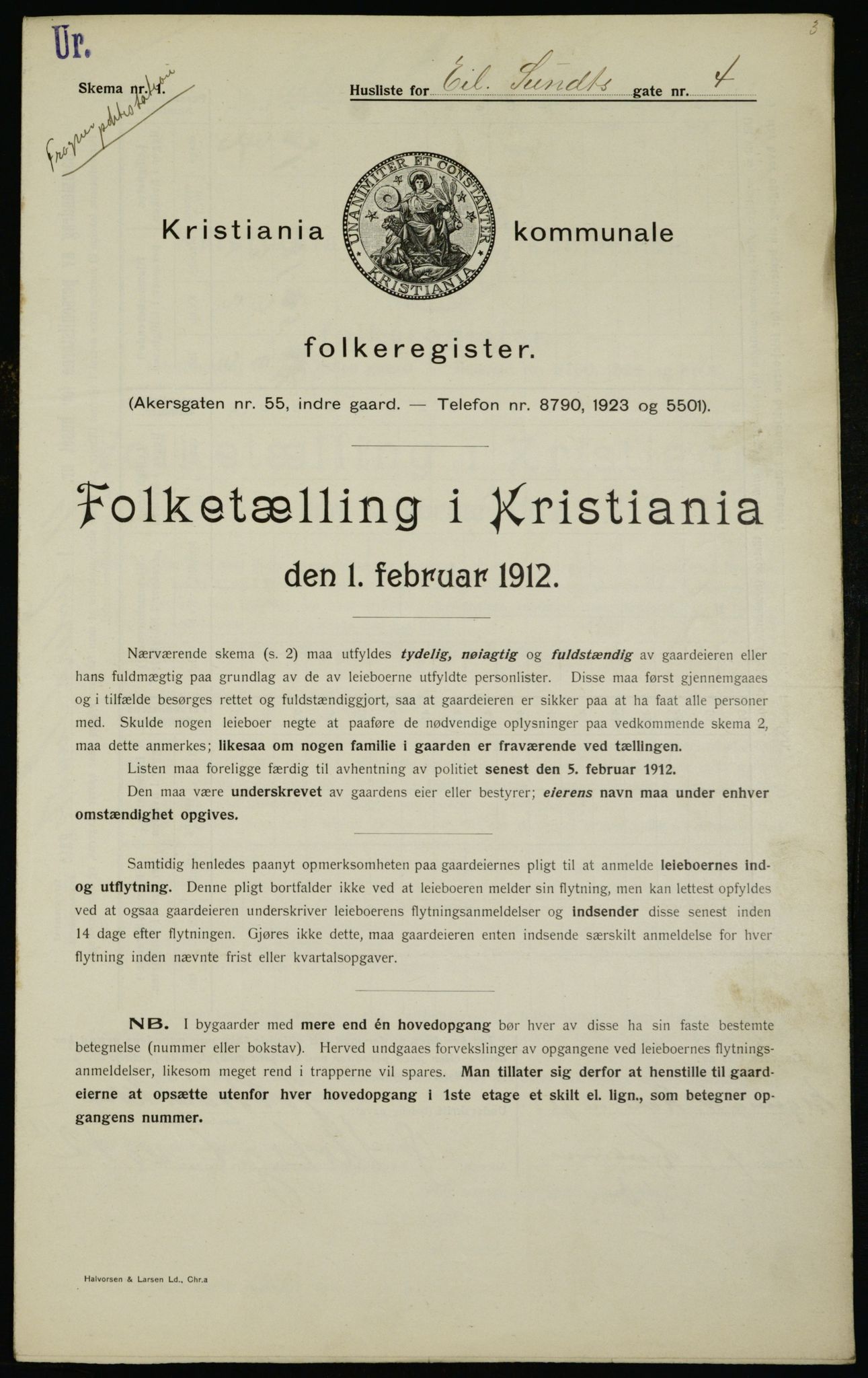 OBA, Kommunal folketelling 1.2.1912 for Kristiania, 1912, s. 18909