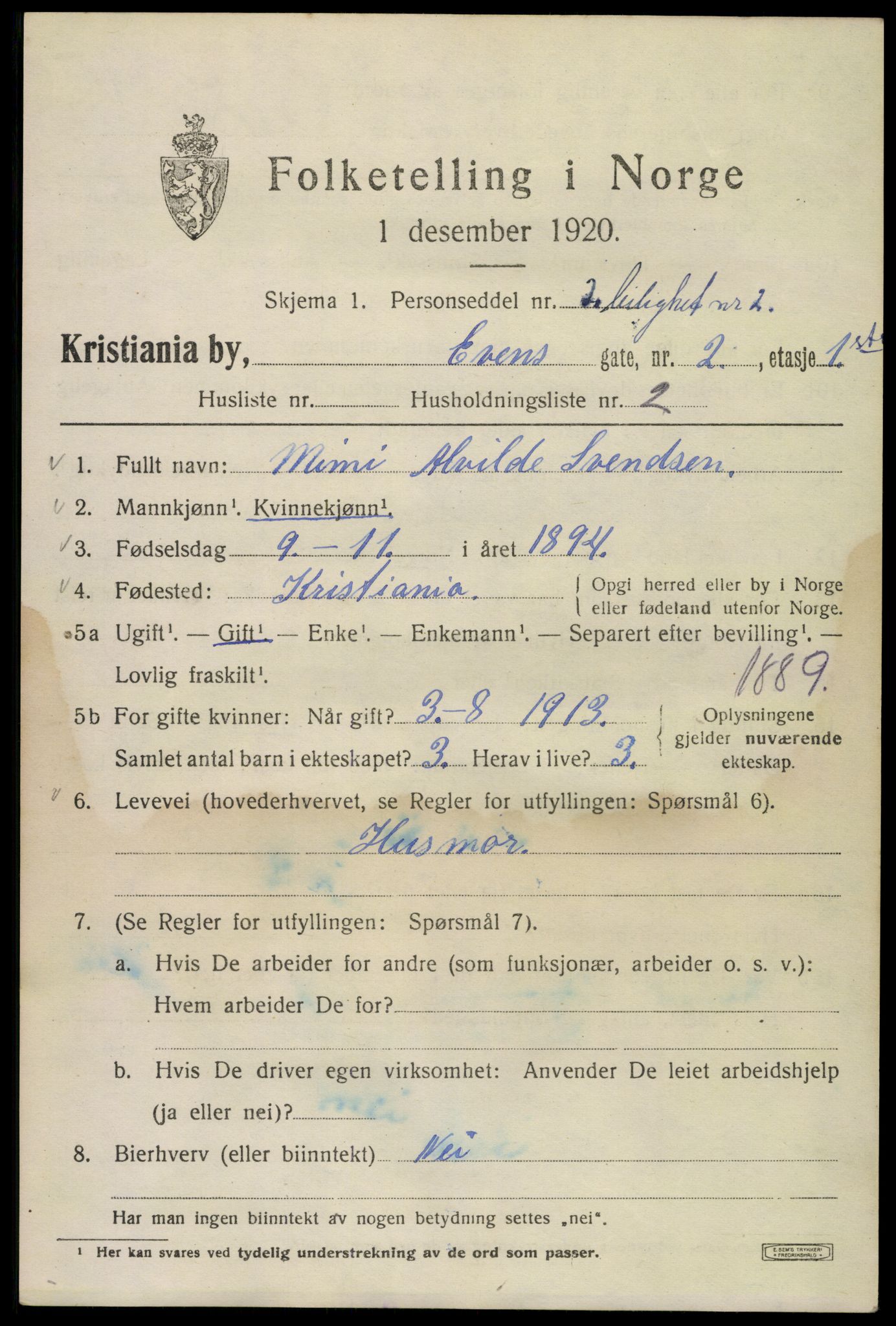 SAO, Folketelling 1920 for 0301 Kristiania kjøpstad, 1920, s. 224735