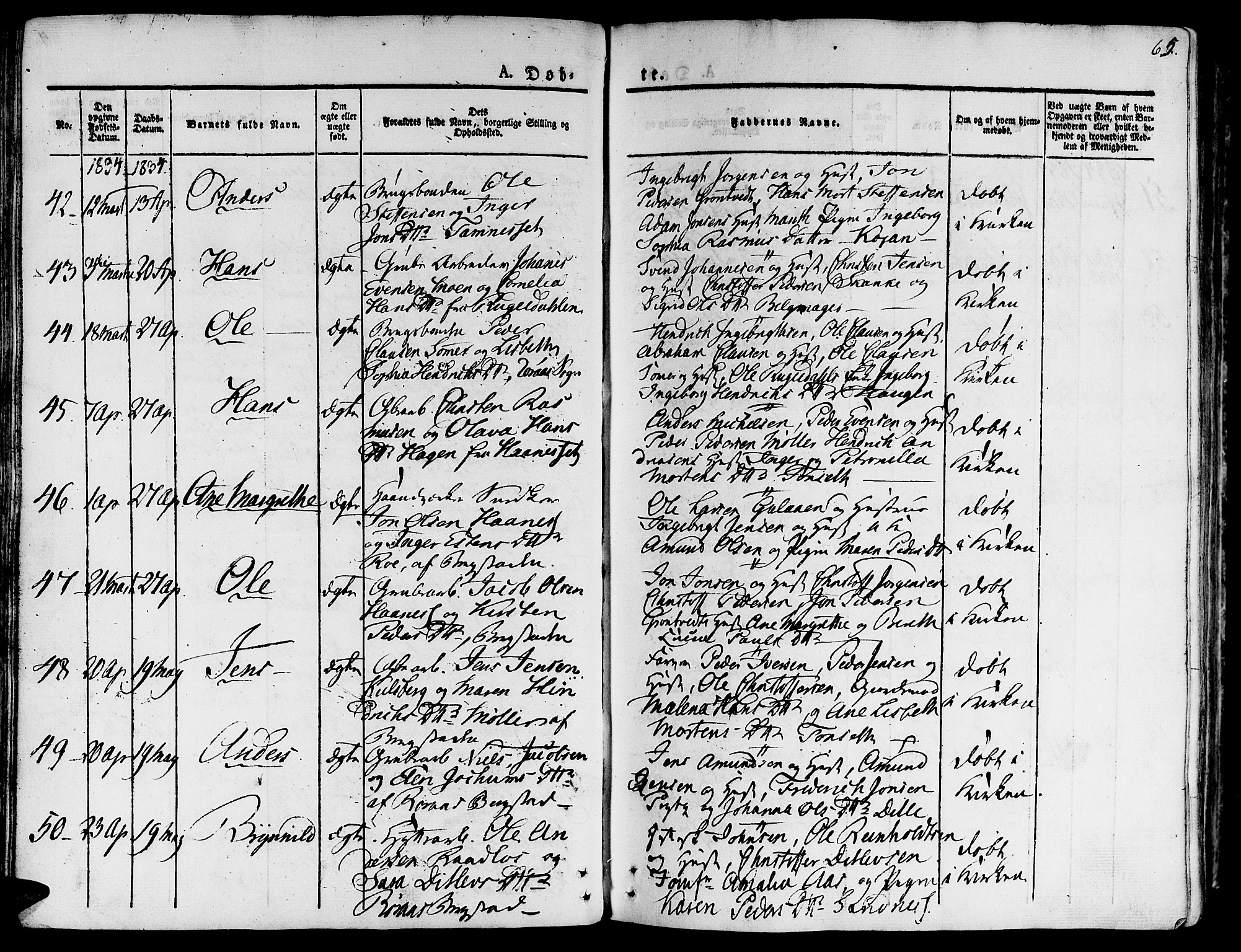 Ministerialprotokoller, klokkerbøker og fødselsregistre - Sør-Trøndelag, SAT/A-1456/681/L0930: Ministerialbok nr. 681A08, 1829-1844, s. 65