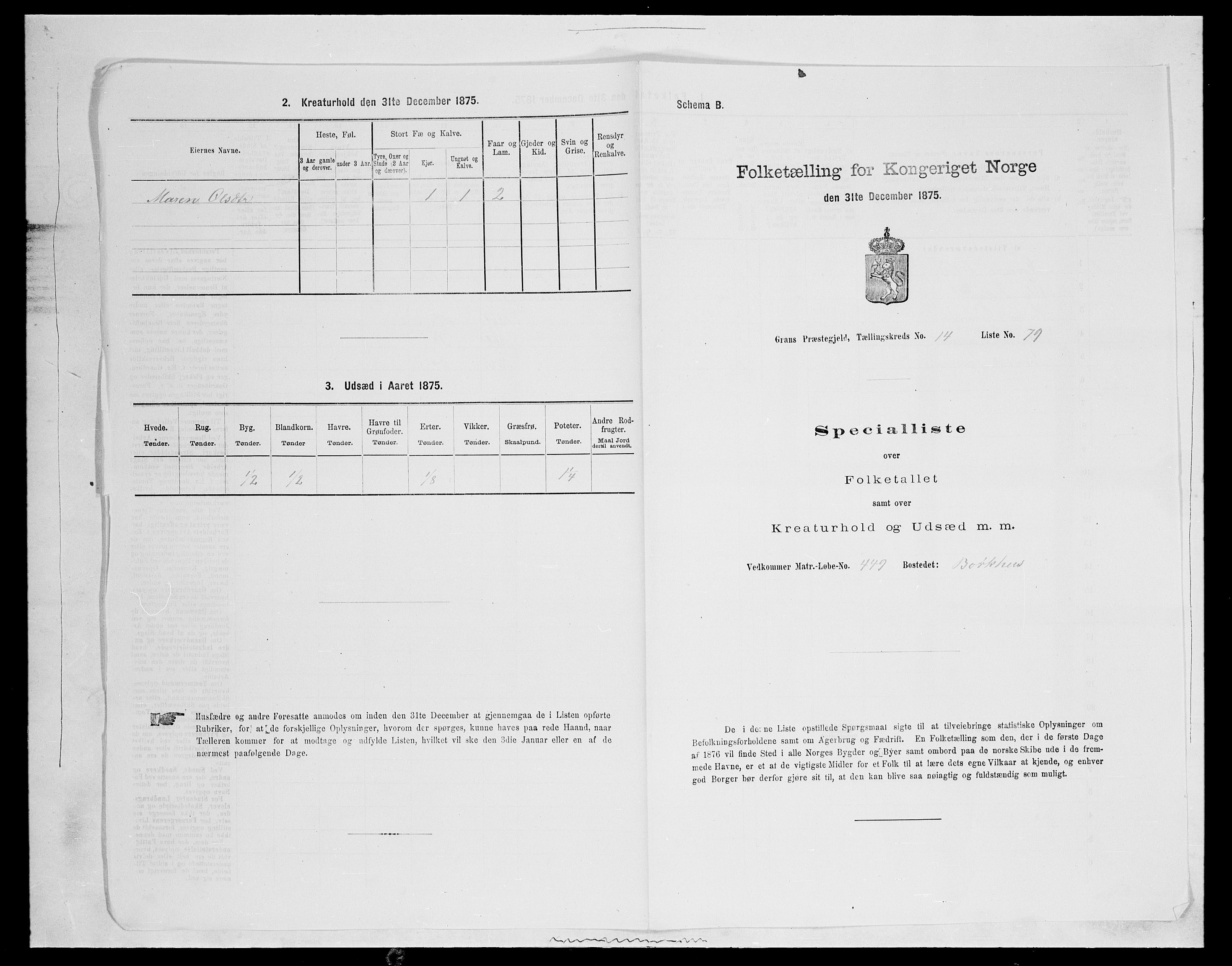 SAH, Folketelling 1875 for 0534P Gran prestegjeld, 1875, s. 2687