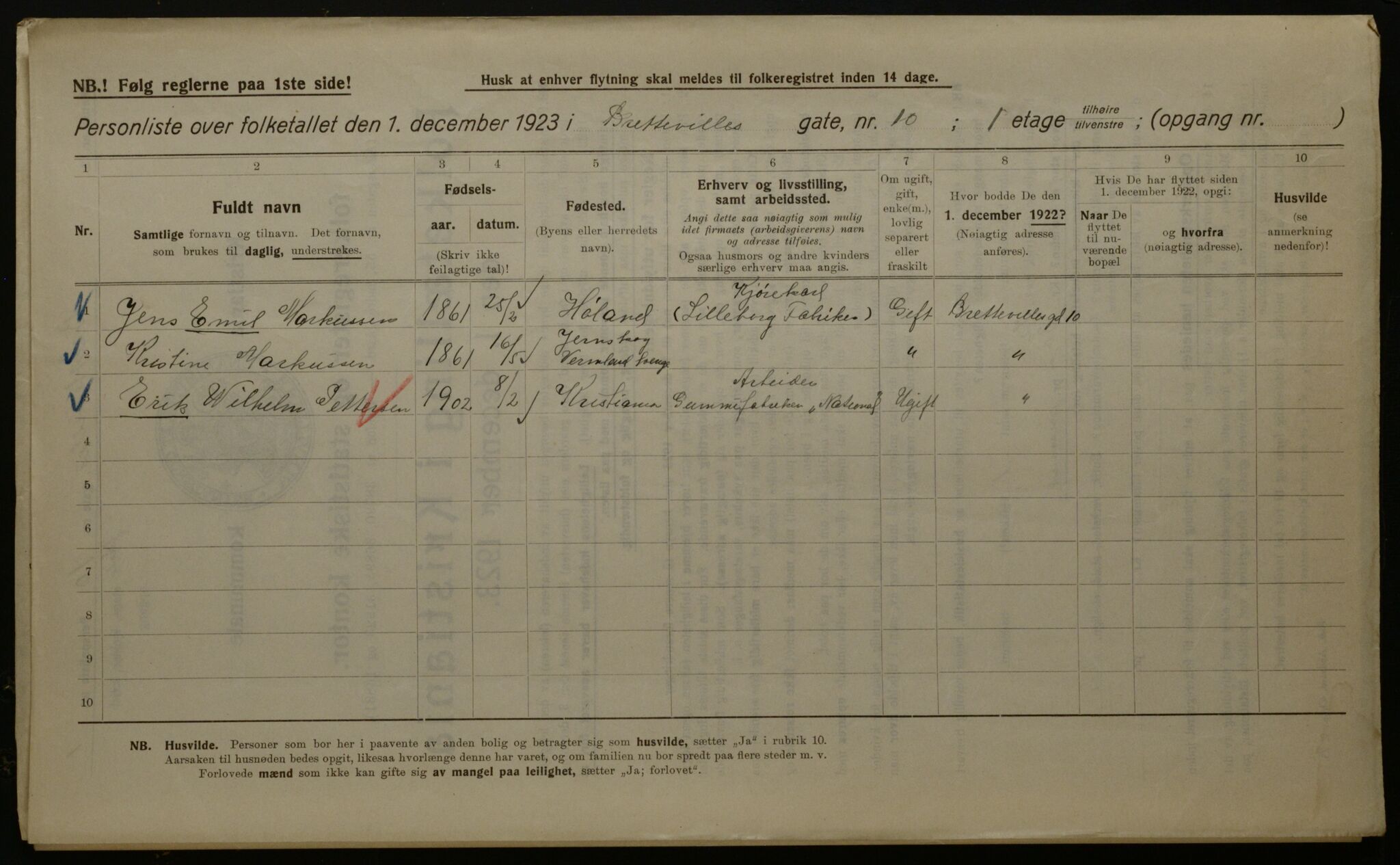 OBA, Kommunal folketelling 1.12.1923 for Kristiania, 1923, s. 9795