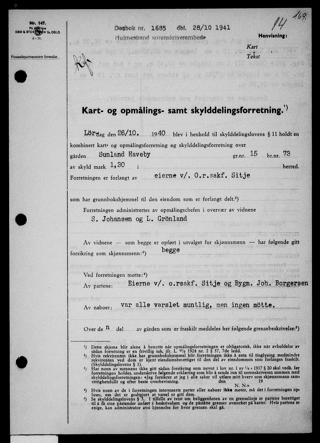 Holmestrand sorenskriveri, SAKO/A-67/G/Ga/Gaa/L0054: Pantebok nr. A-54, 1941-1942, Dagboknr: 1685/1941
