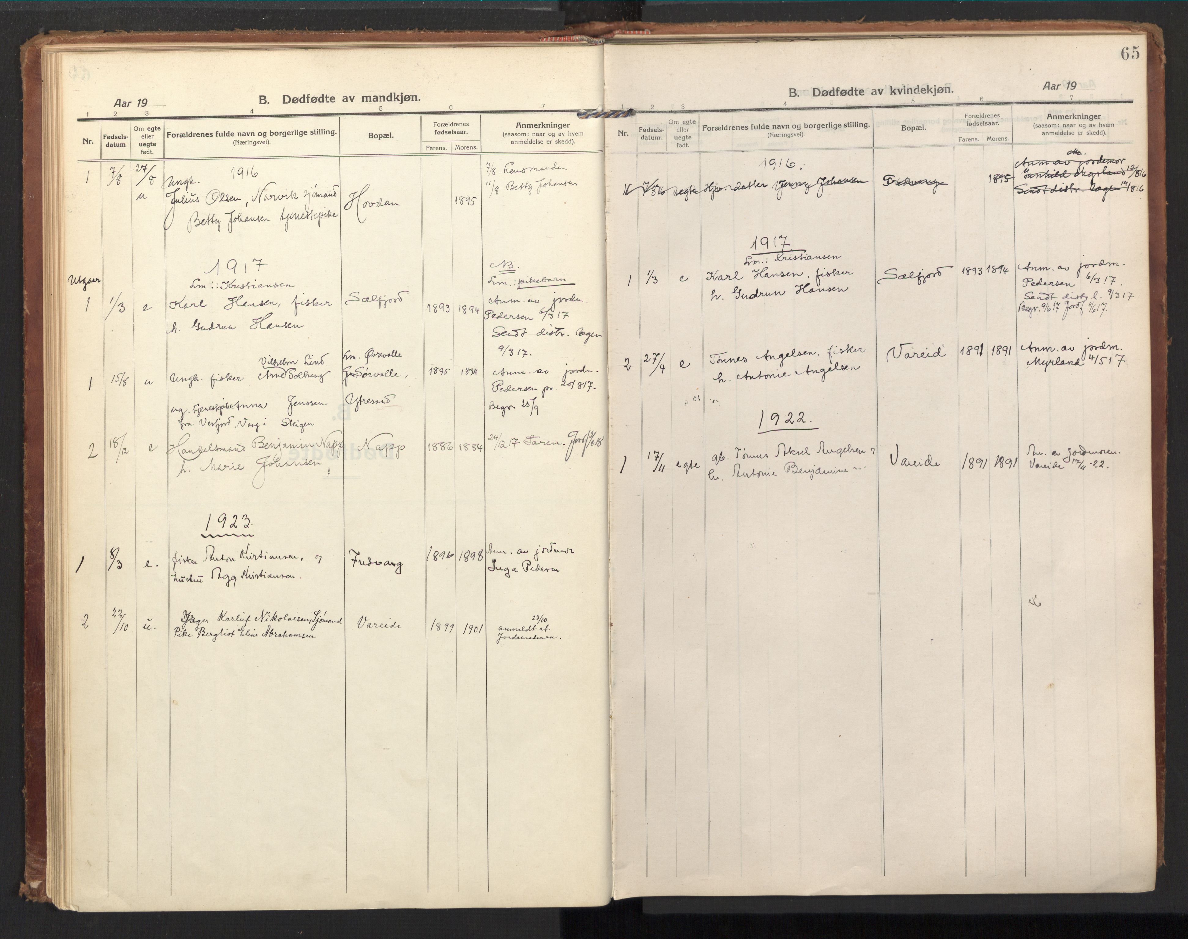 Ministerialprotokoller, klokkerbøker og fødselsregistre - Nordland, SAT/A-1459/885/L1210: Ministerialbok nr. 885A10, 1916-1926, s. 65