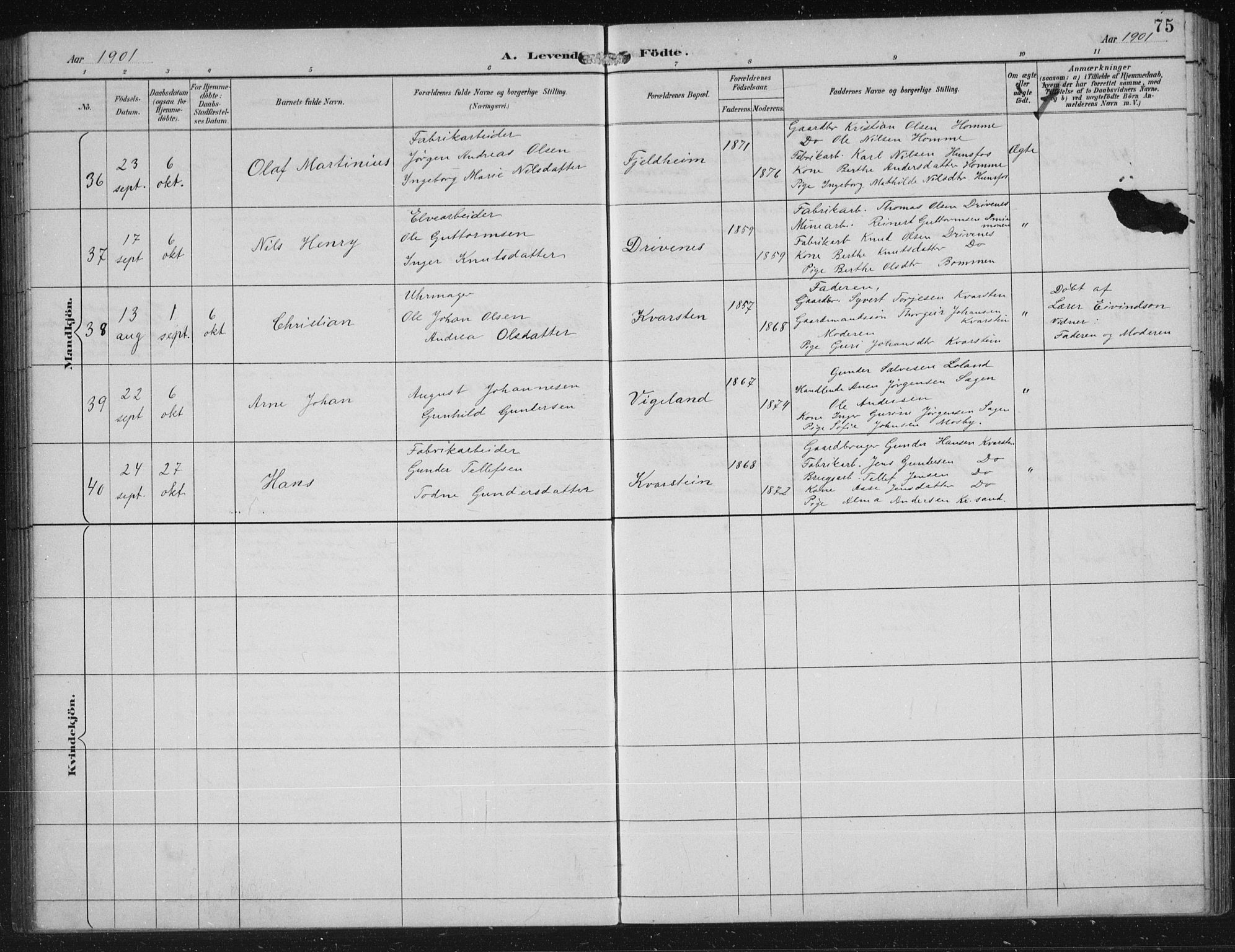 Vennesla sokneprestkontor, AV/SAK-1111-0045/Fb/Fbb/L0004: Klokkerbok nr. B 4, 1893-1902, s. 75