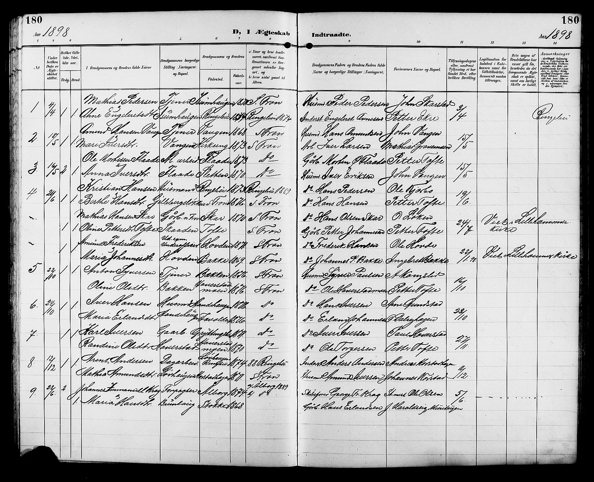 Sør-Fron prestekontor, AV/SAH-PREST-010/H/Ha/Hab/L0004: Klokkerbok nr. 4, 1896-1911, s. 180