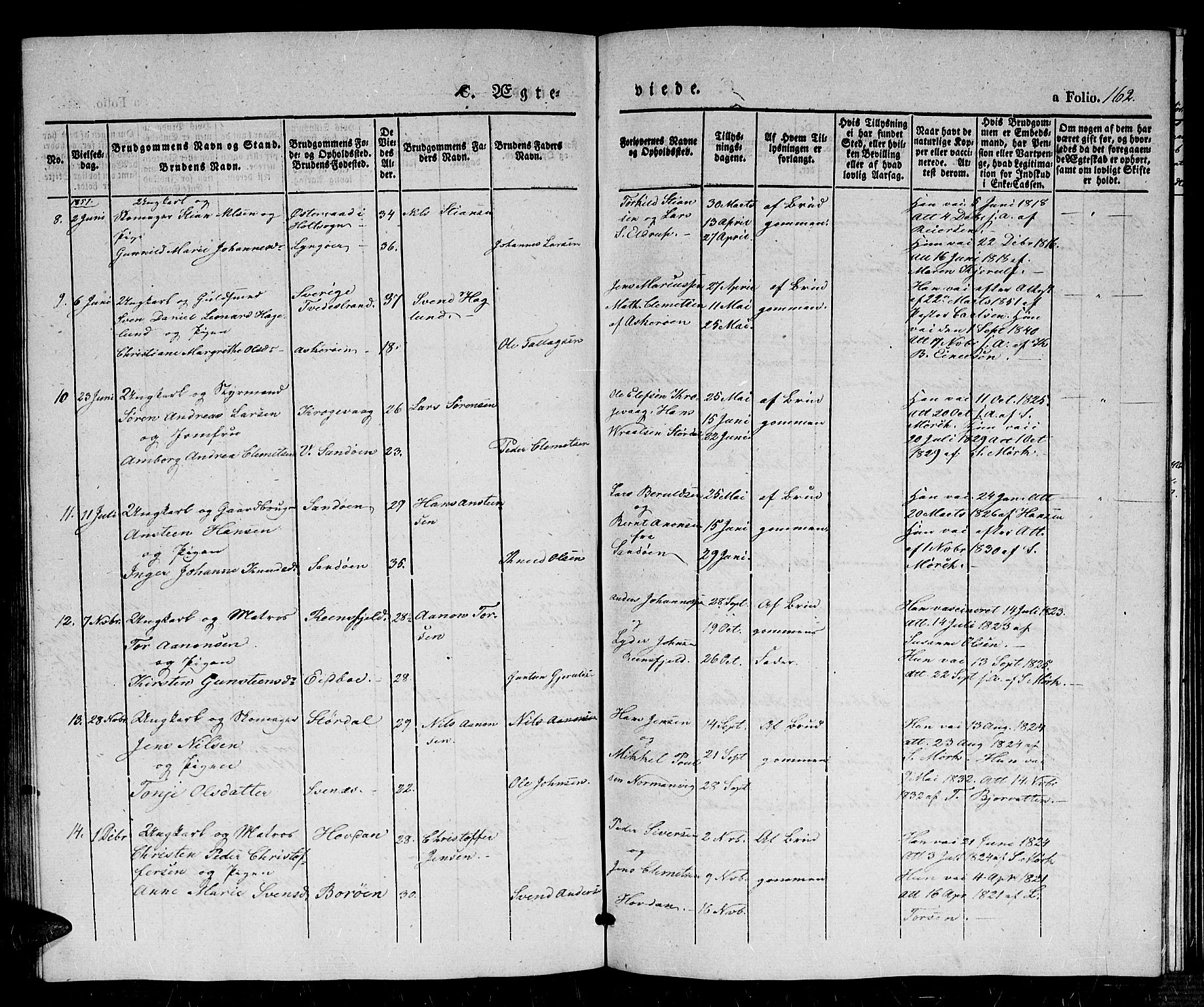 Dypvåg sokneprestkontor, SAK/1111-0007/F/Fb/Fba/L0010: Klokkerbok nr. B 10, 1842-1857, s. 162