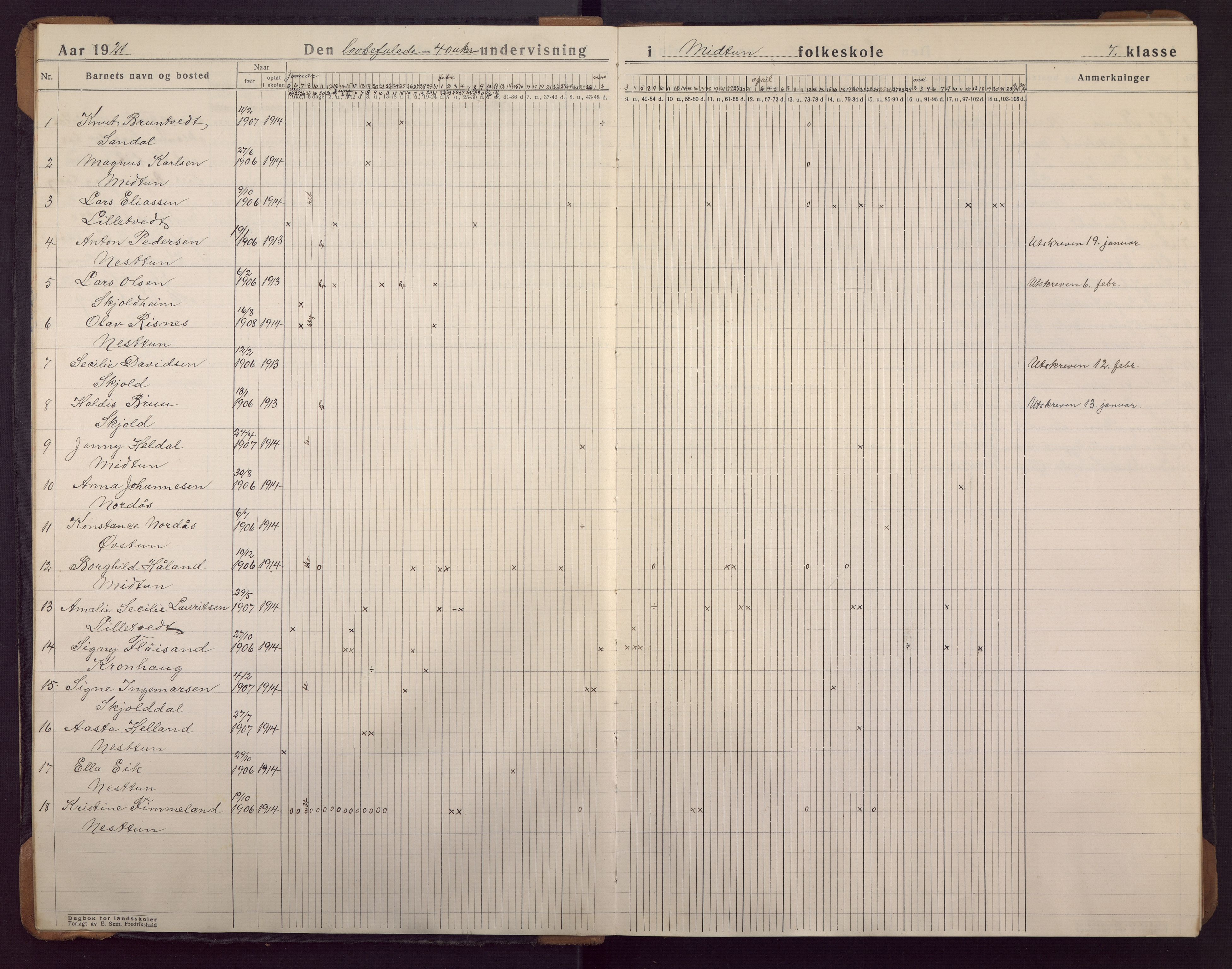 Midtun skole, BBA/A-2399/G/Ga/Gaa/L0011: Klassedagbok , 1920-1933