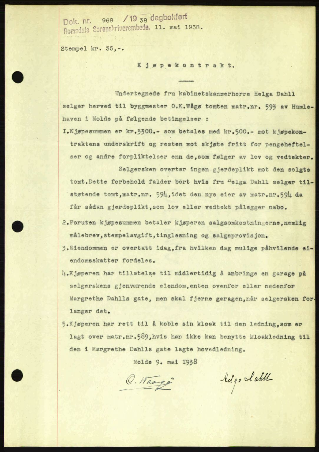 Romsdal sorenskriveri, SAT/A-4149/1/2/2C: Pantebok nr. A5, 1938-1938, Dagboknr: 968/1938
