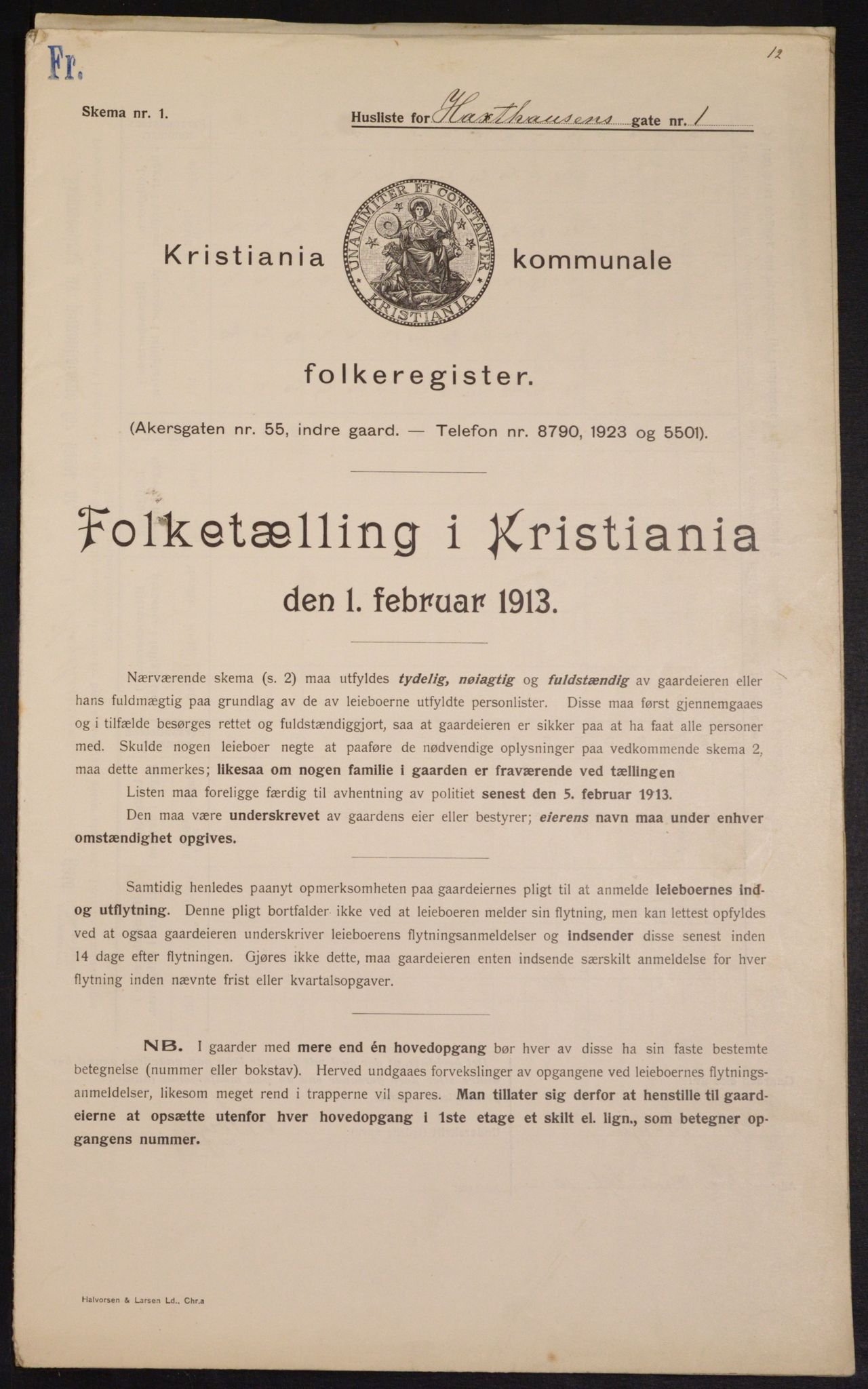 OBA, Kommunal folketelling 1.2.1913 for Kristiania, 1913, s. 35574