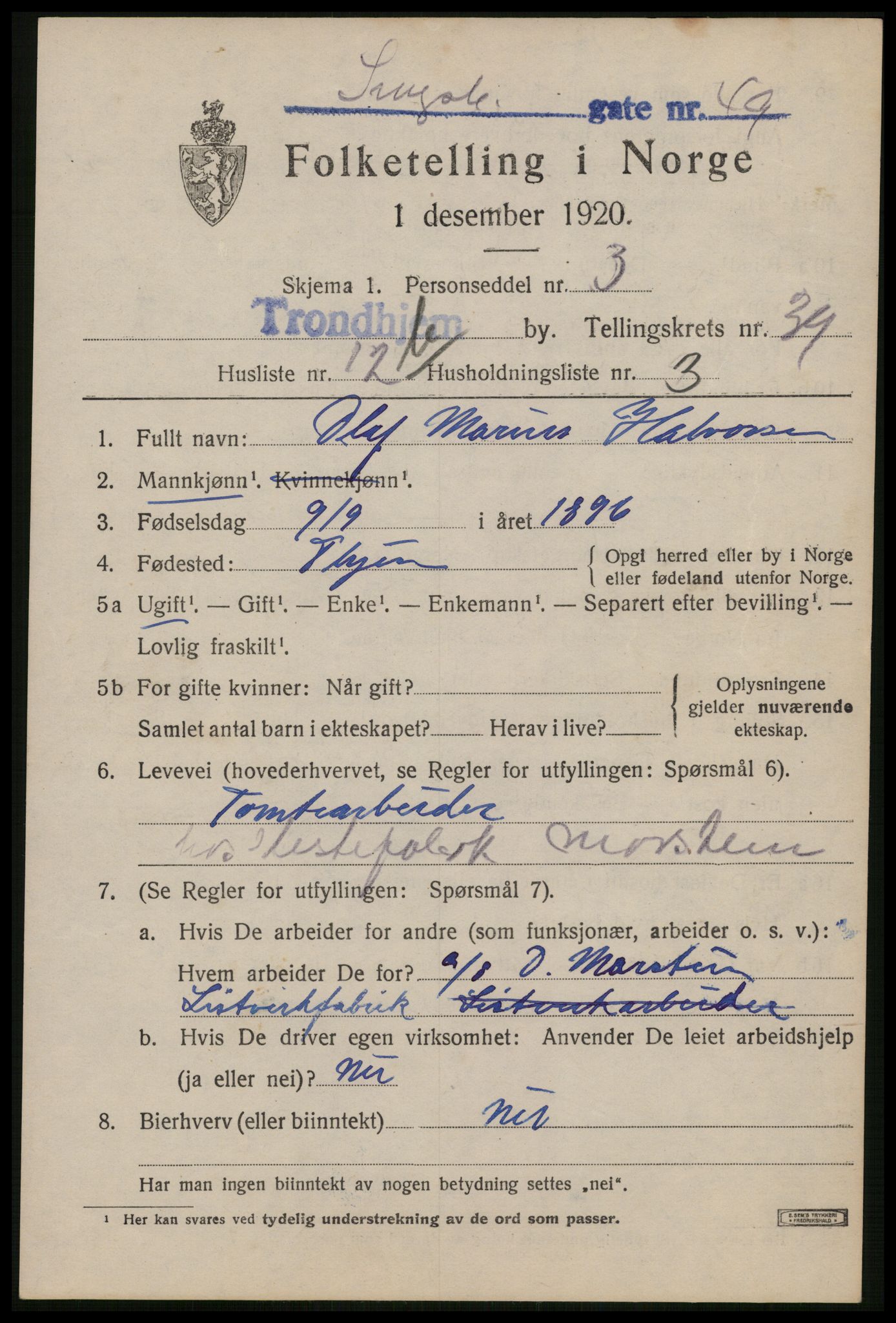 SAT, Folketelling 1920 for 1601 Trondheim kjøpstad, 1920, s. 88260