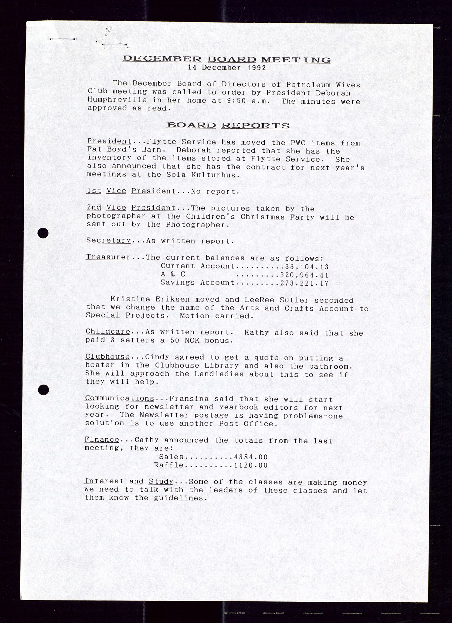 PA 1547 - Petroleum Wives Club, SAST/A-101974/A/Aa/L0002: Board and General Meeting, 1986-1994