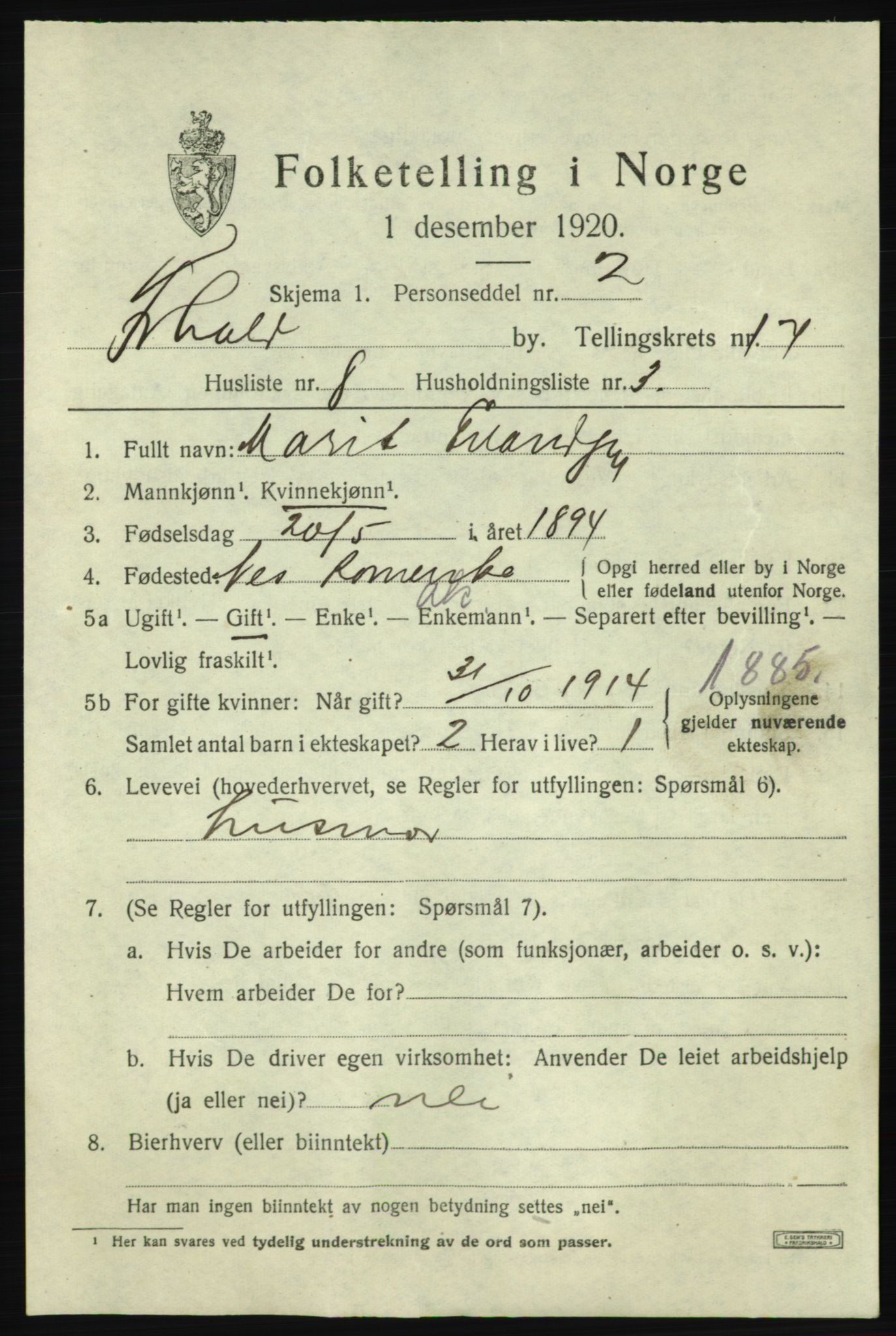 SAO, Folketelling 1920 for 0101 Fredrikshald kjøpstad, 1920, s. 25896