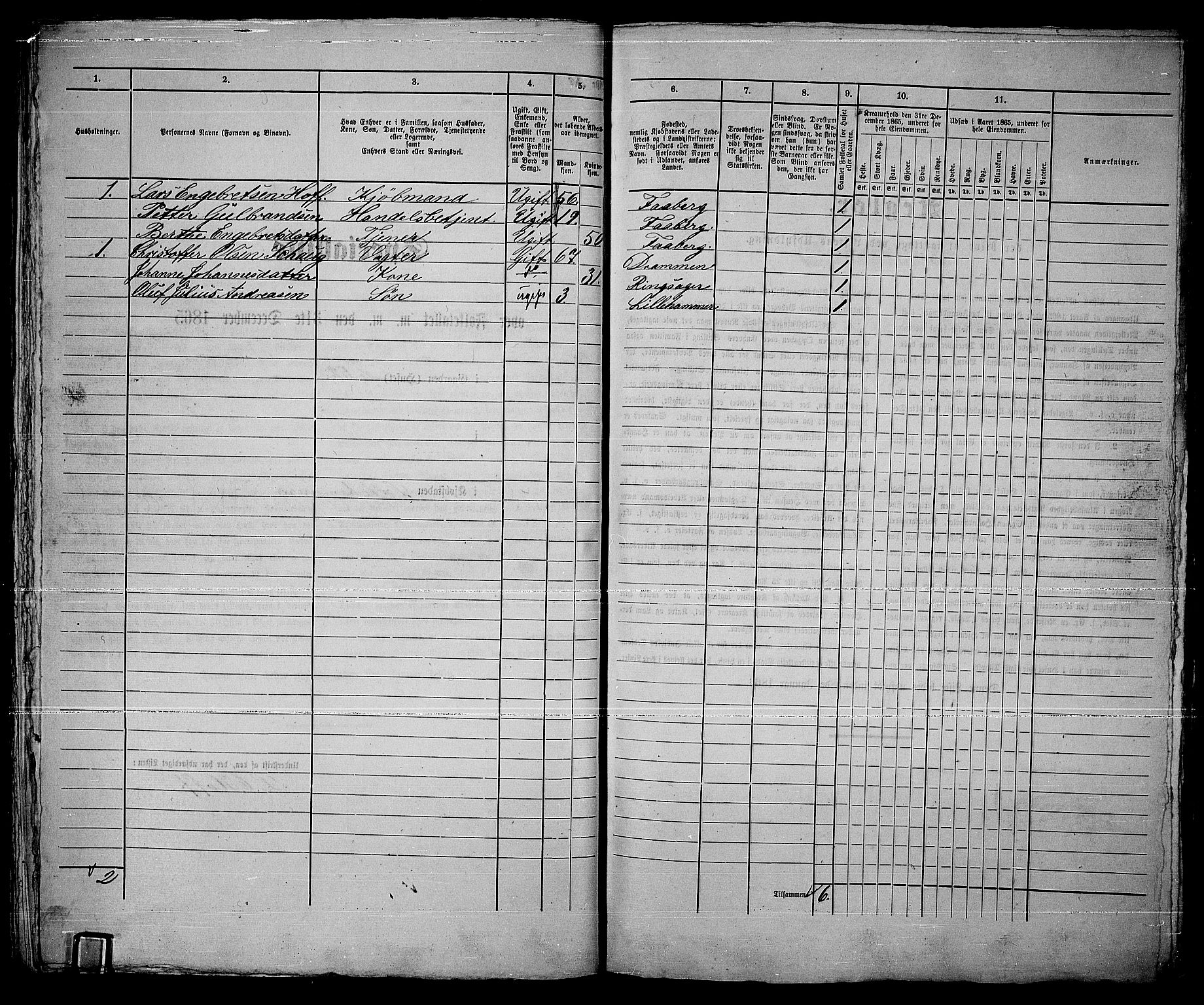 RA, Folketelling 1865 for 0501B Fåberg prestegjeld, Lillehammer kjøpstad, 1865, s. 167