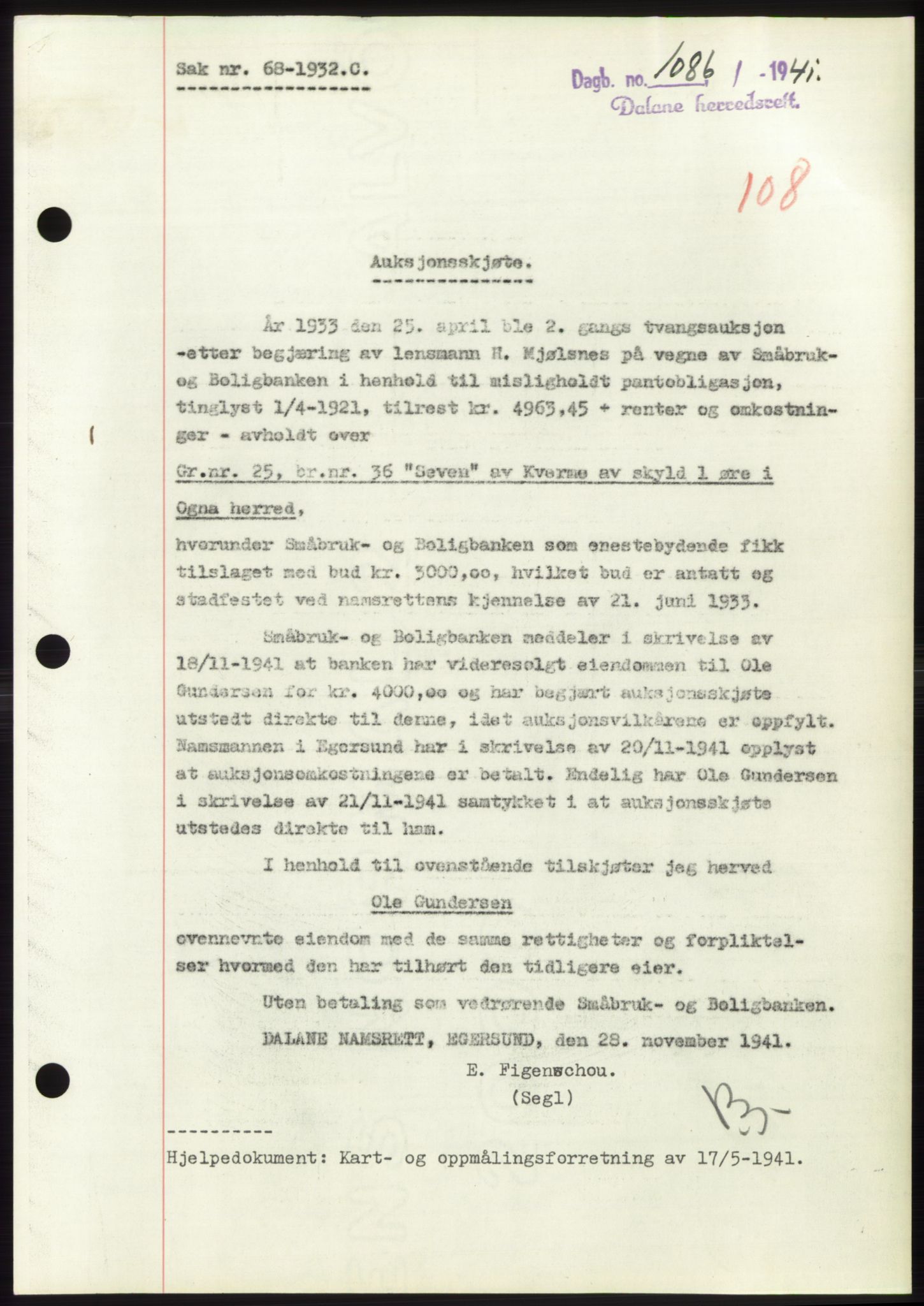 Dalane sorenskriveri, SAST/A-100309/02/G/Gb/L0058: Pantebok, 1926-1950, Tingl.dato: 02.12.1941