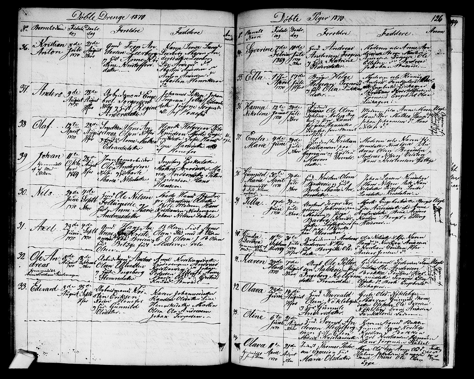 Norderhov kirkebøker, AV/SAKO-A-237/G/Ga/L0006: Klokkerbok nr. I 6, 1849-1876, s. 126