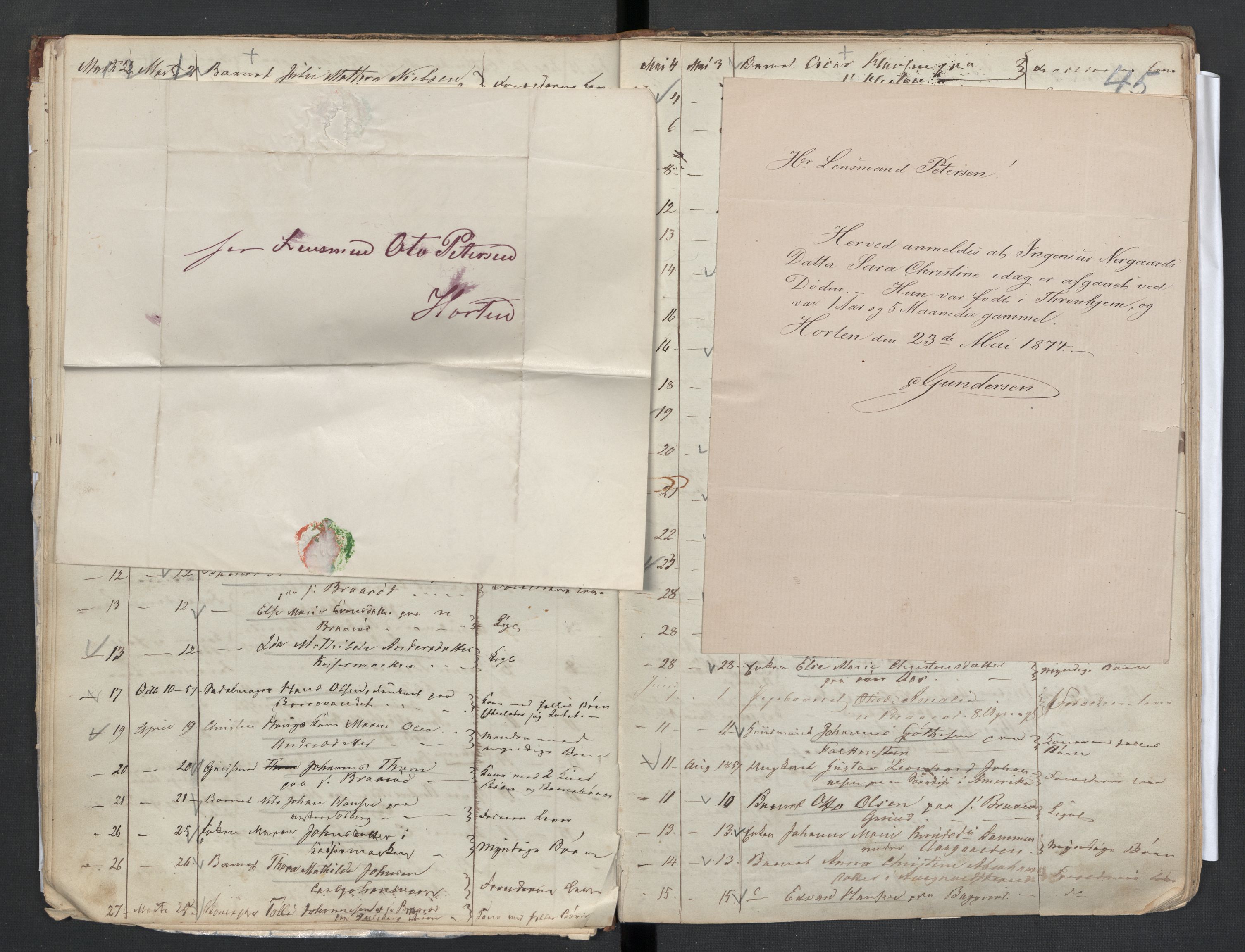 Borre lensmannskontor, SAKO/A-533/H/Ha/L0001A: Dødsfallsprotokoll, 1850-1875, s. 44-45