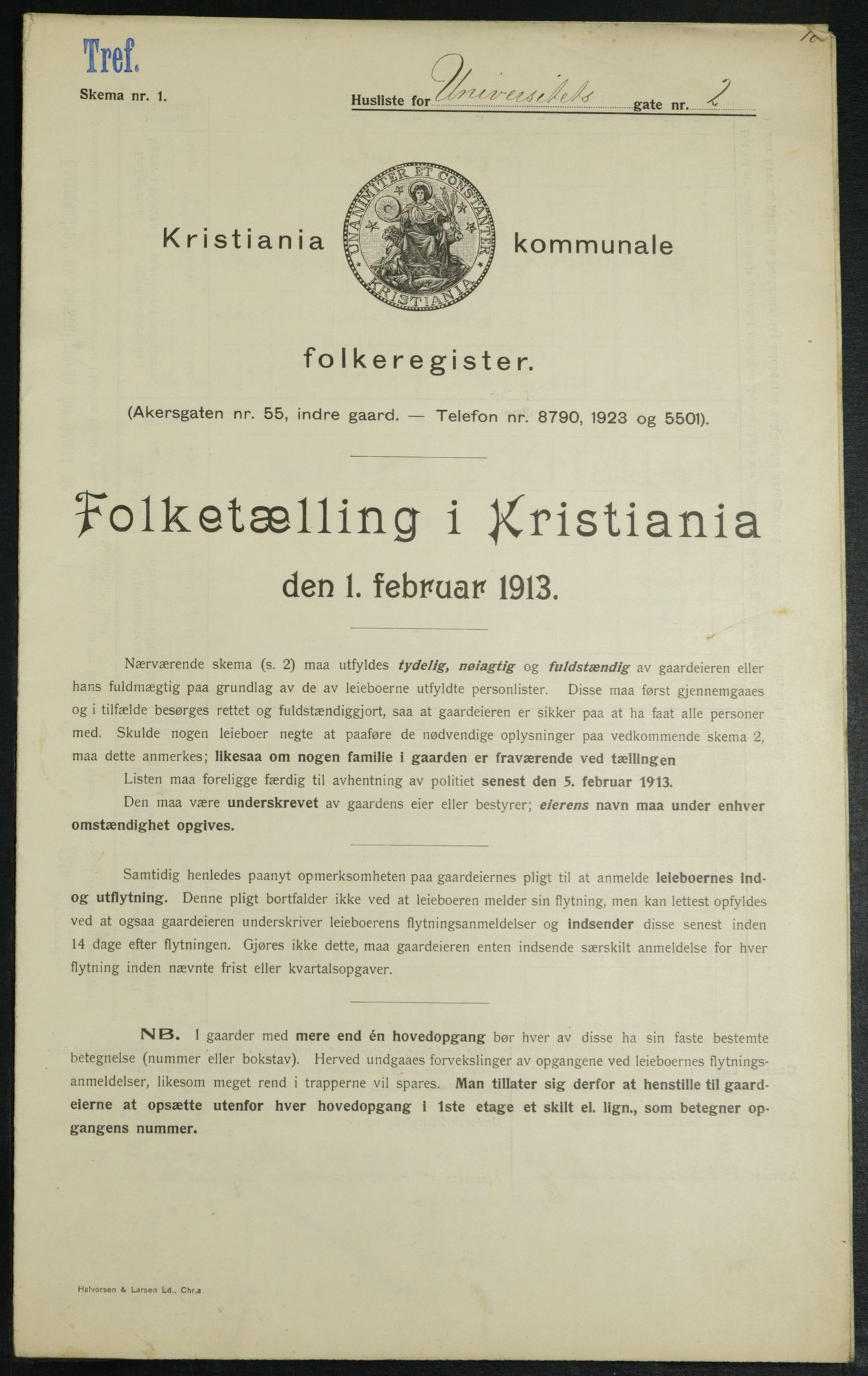 OBA, Kommunal folketelling 1.2.1913 for Kristiania, 1913, s. 119858