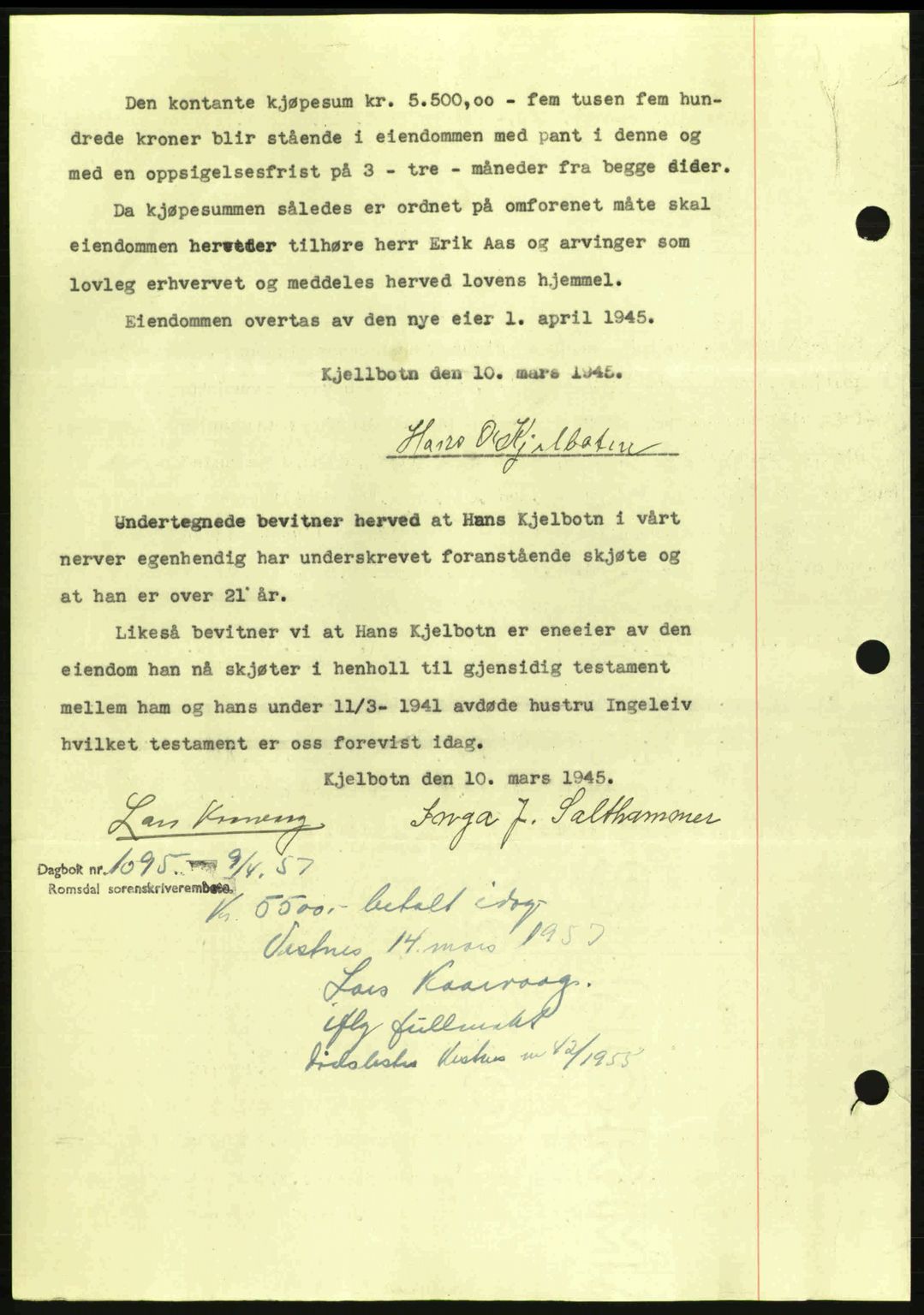 Romsdal sorenskriveri, AV/SAT-A-4149/1/2/2C: Pantebok nr. A17, 1944-1945, Dagboknr: 429/1945