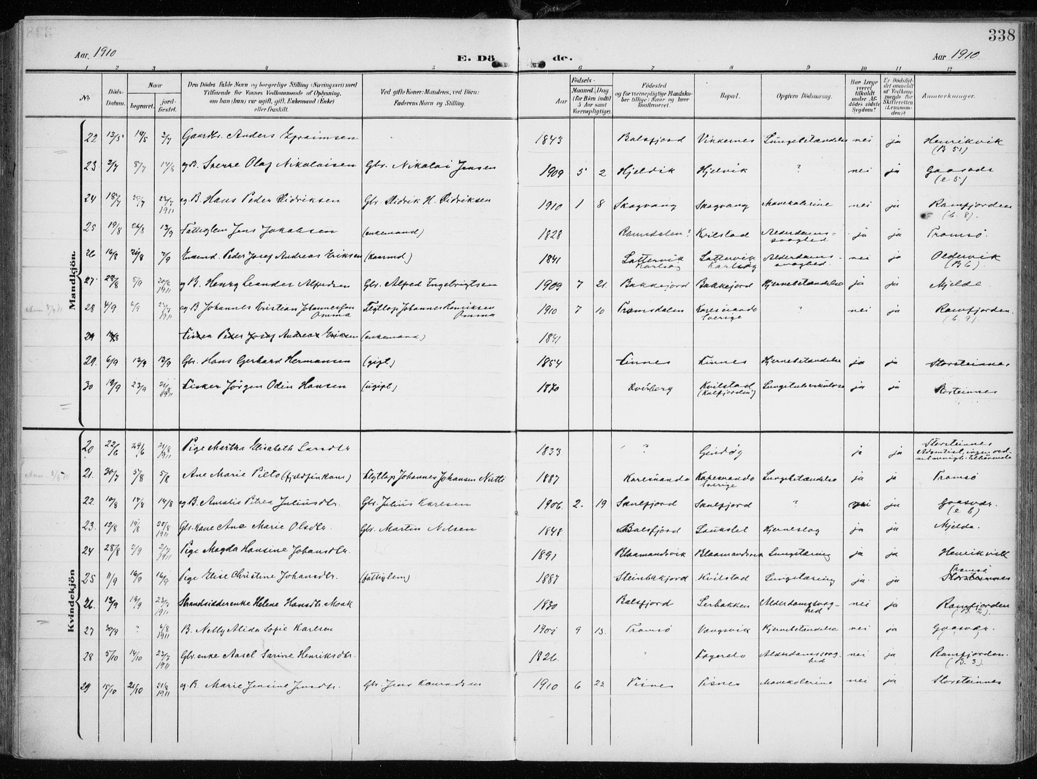 Tromsøysund sokneprestkontor, AV/SATØ-S-1304/G/Ga/L0007kirke: Ministerialbok nr. 7, 1907-1914, s. 338