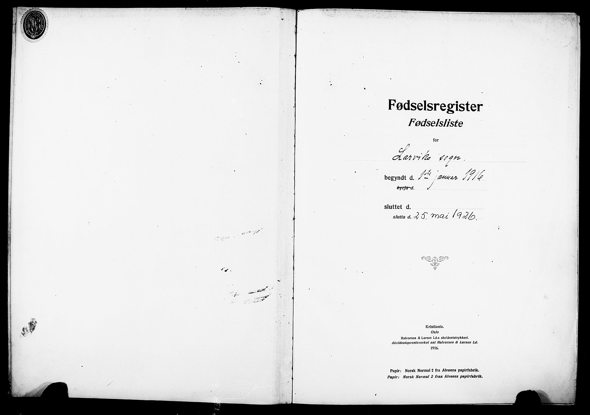 Larvik kirkebøker, AV/SAKO-A-352/J/Ja/L0001: Fødselsregister nr. I 1, 1916-1926