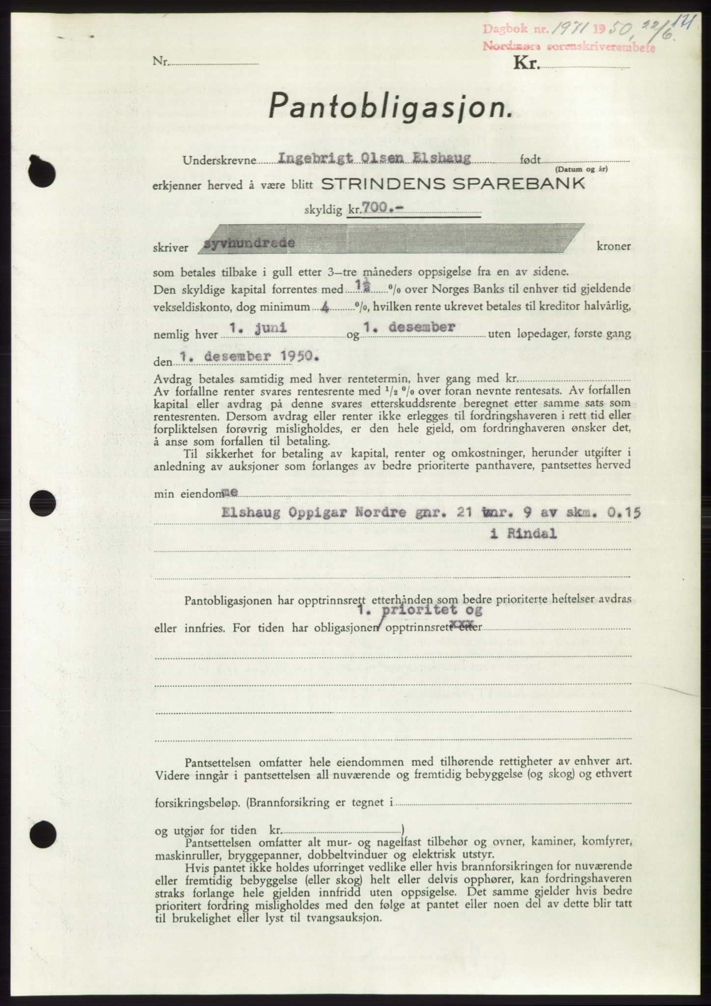 Nordmøre sorenskriveri, AV/SAT-A-4132/1/2/2Ca: Pantebok nr. B105, 1950-1950, Dagboknr: 1971/1950