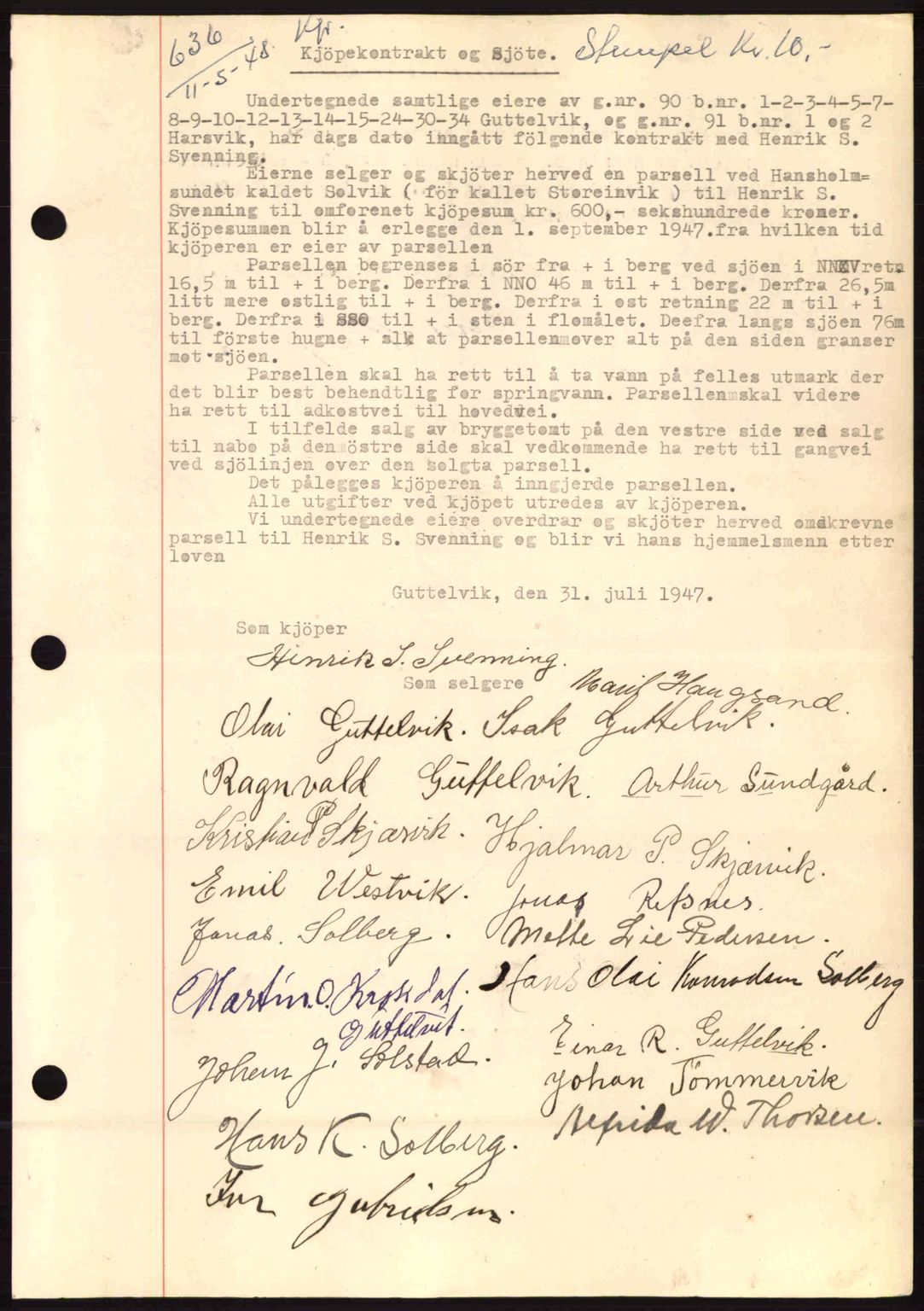 Fosen sorenskriveri, AV/SAT-A-1107/1/2/2C: Pantebok nr. A8, 1948-1948, Dagboknr: 636/1948