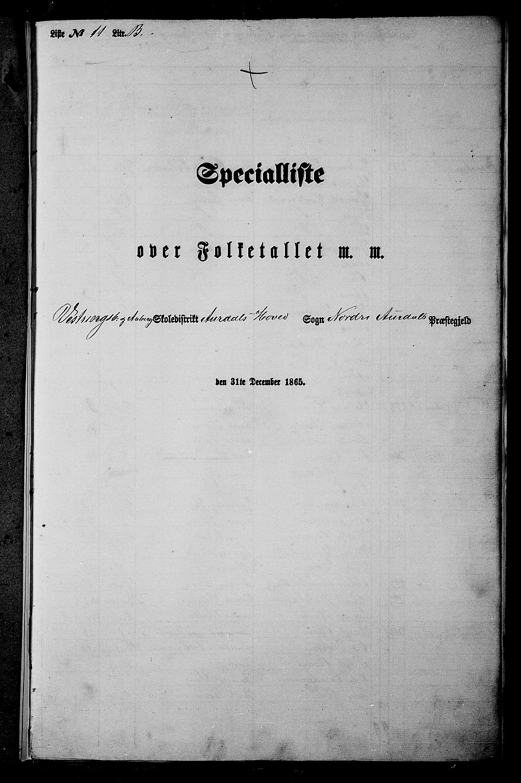 RA, Folketelling 1865 for 0542P Nord-Aurdal prestegjeld, 1865, s. 226